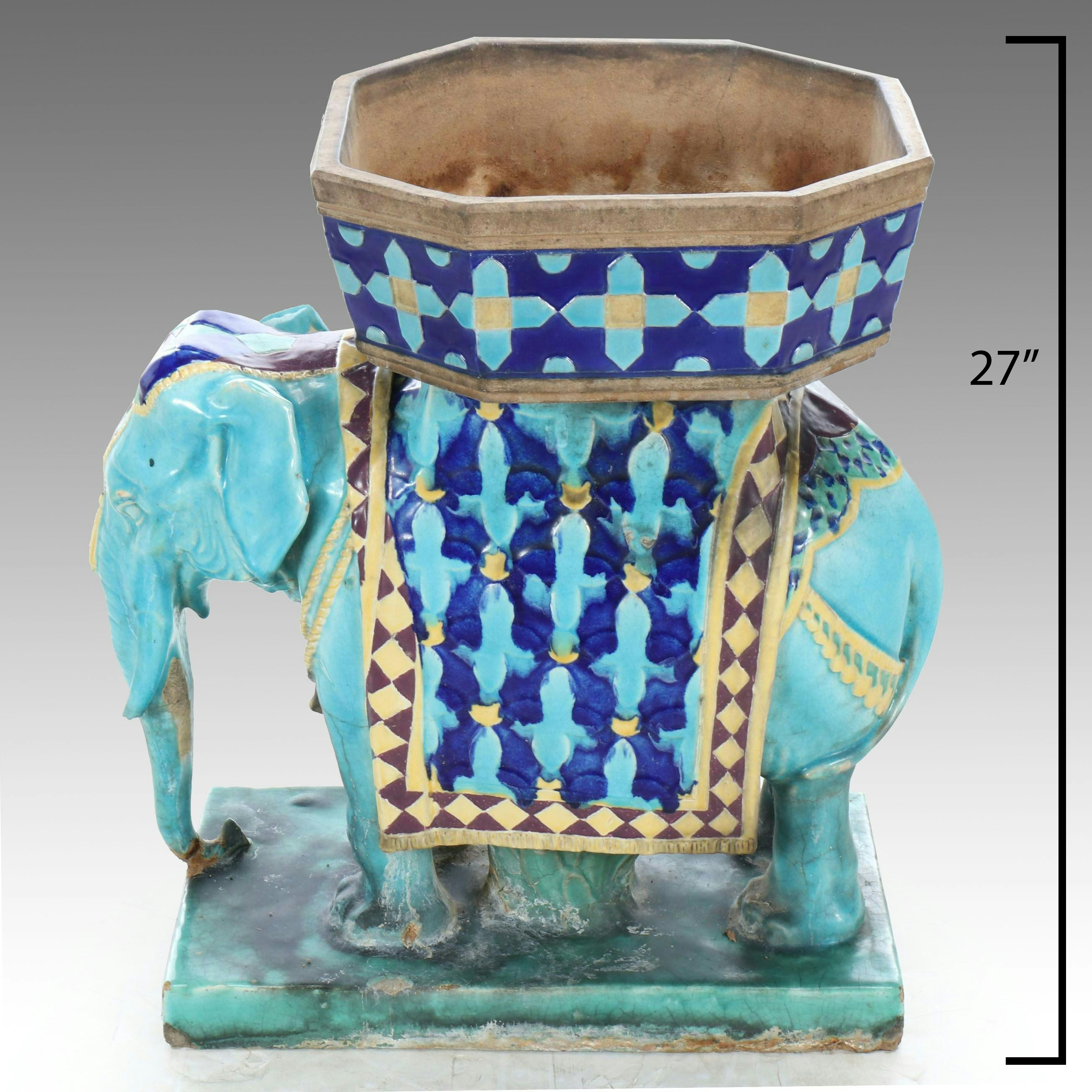 Rookwood Pottery Majolica Drip Glaze Ceramic Elephant Planter