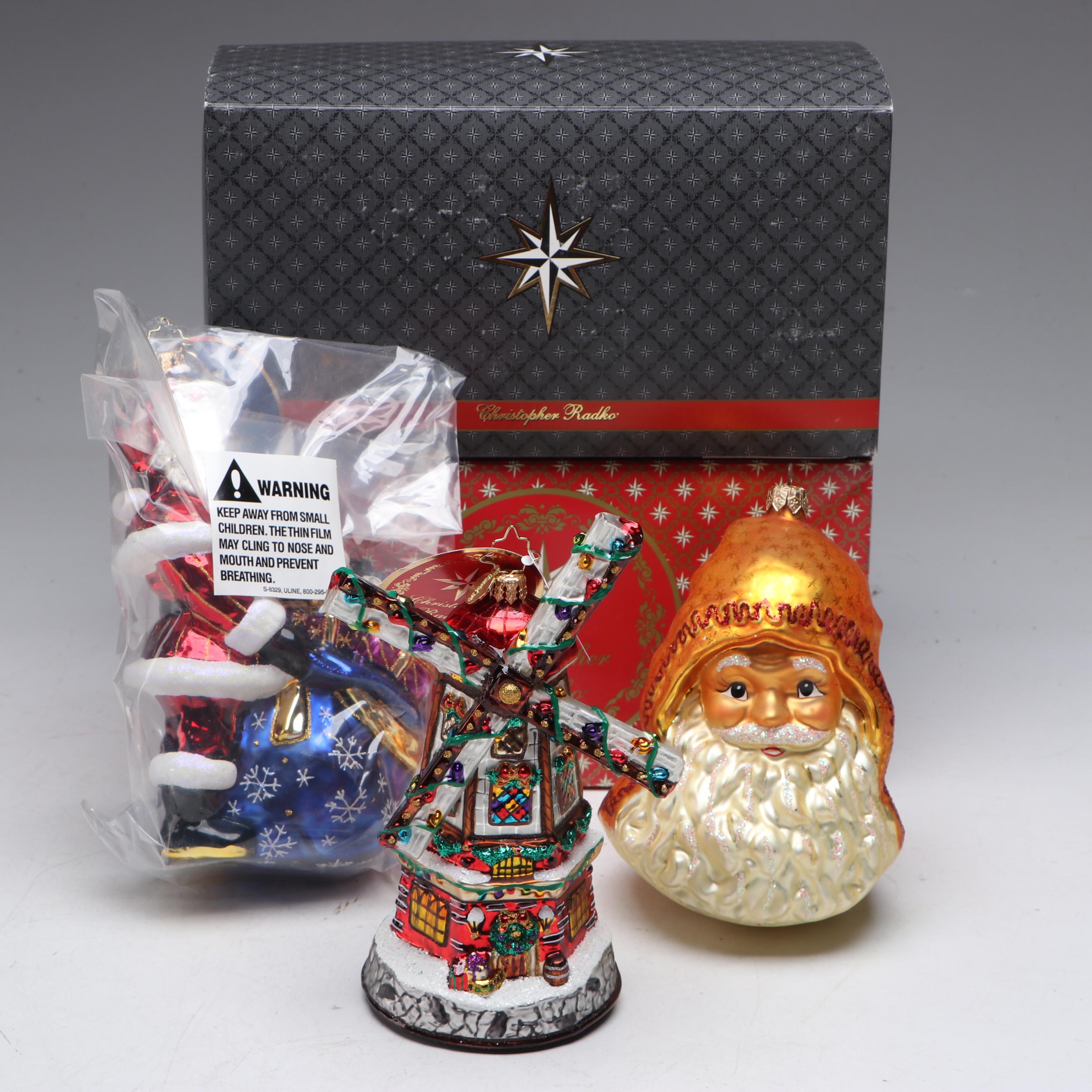 Christopher Radko "Wrapped Up, Ready to Go" and More Glass Ornaments