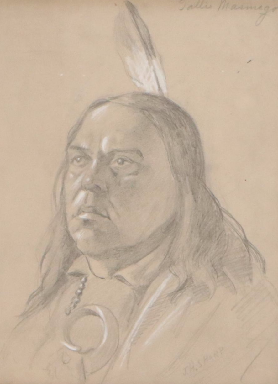Joseph Henry Sharp Mixed Media Drawing "Portrait of Tallis Masmego"