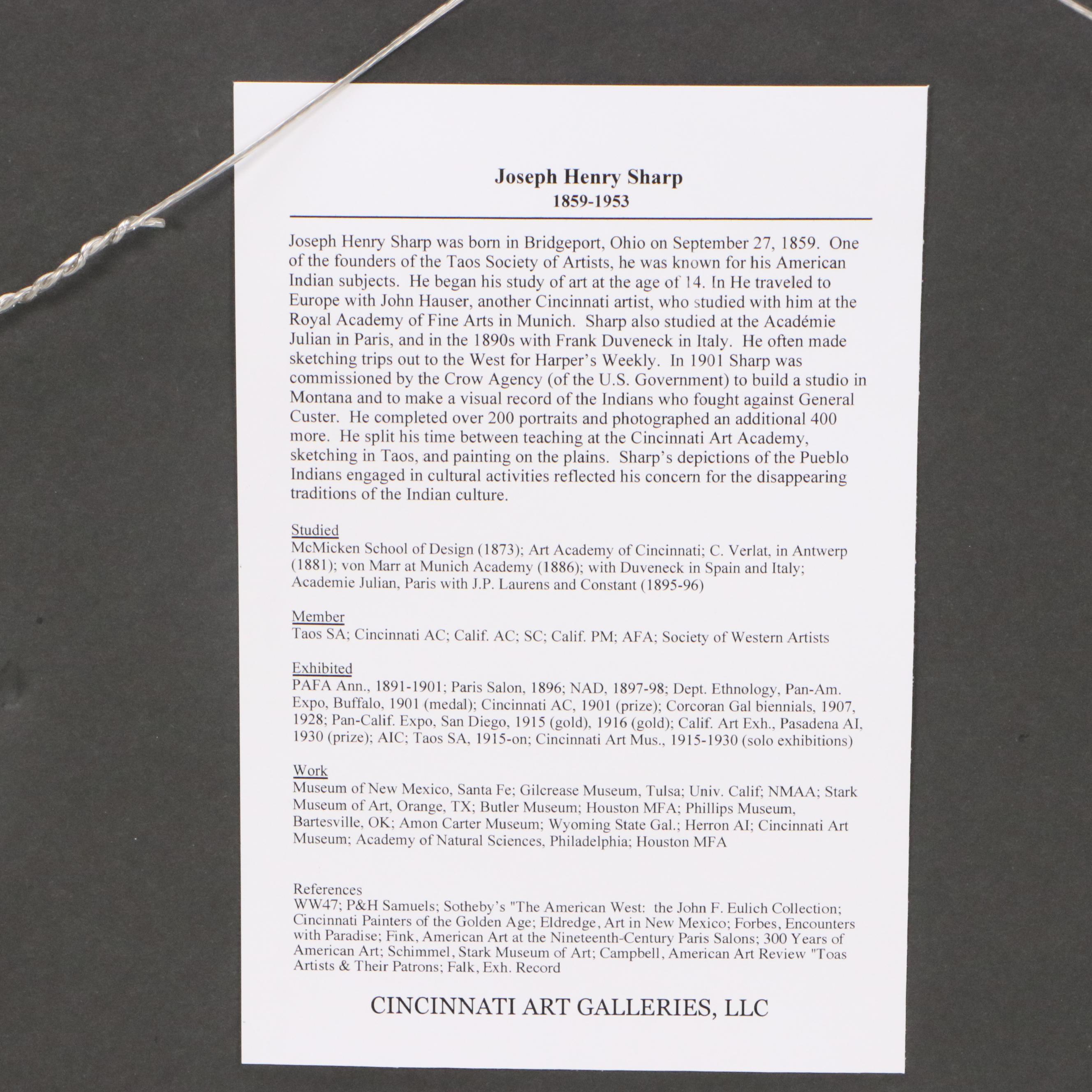 Joseph Henry Sharp Mixed Media Drawing "Portrait of Tallis Masmego"