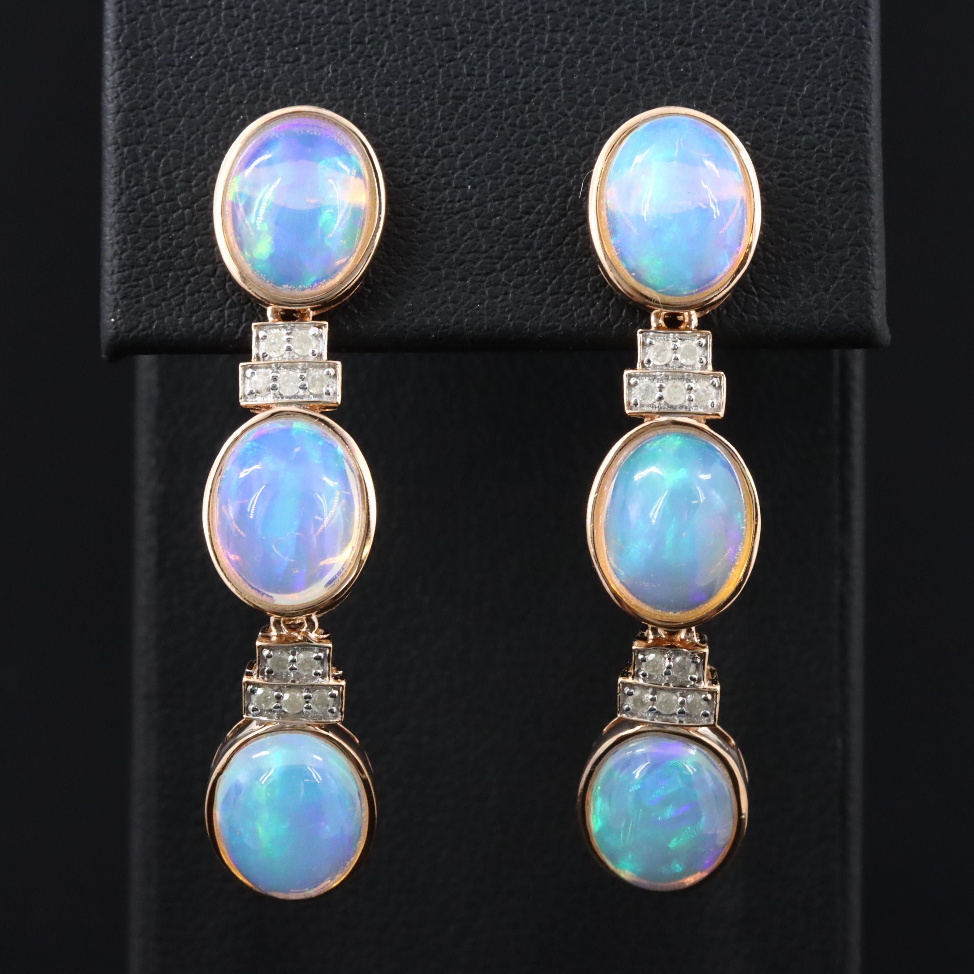 Sterling Opal and Diamond Drop Earrings
