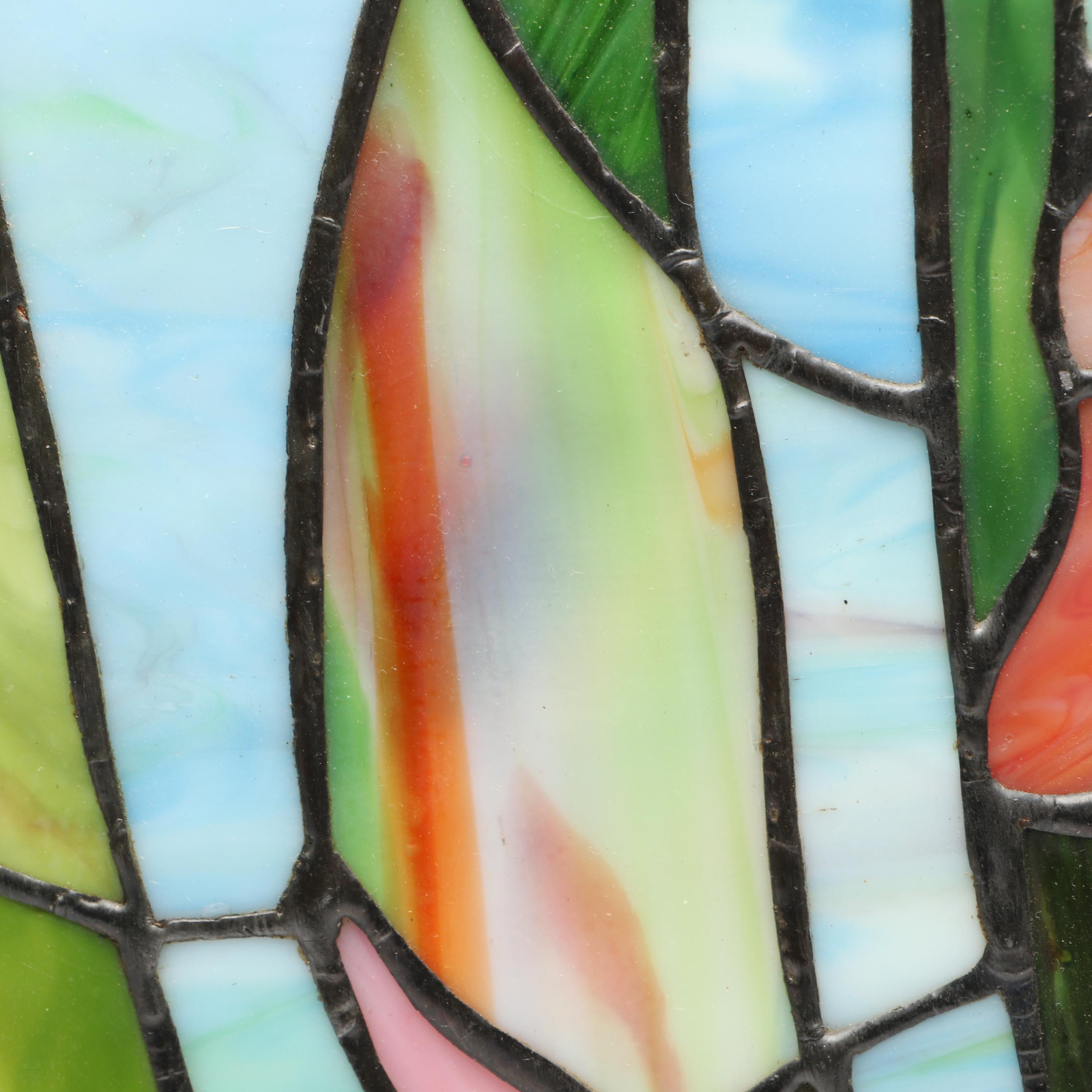 Handcrafted Iris Leaded Slag Glass Hanging Panel with Iridescent Dragonfly Box