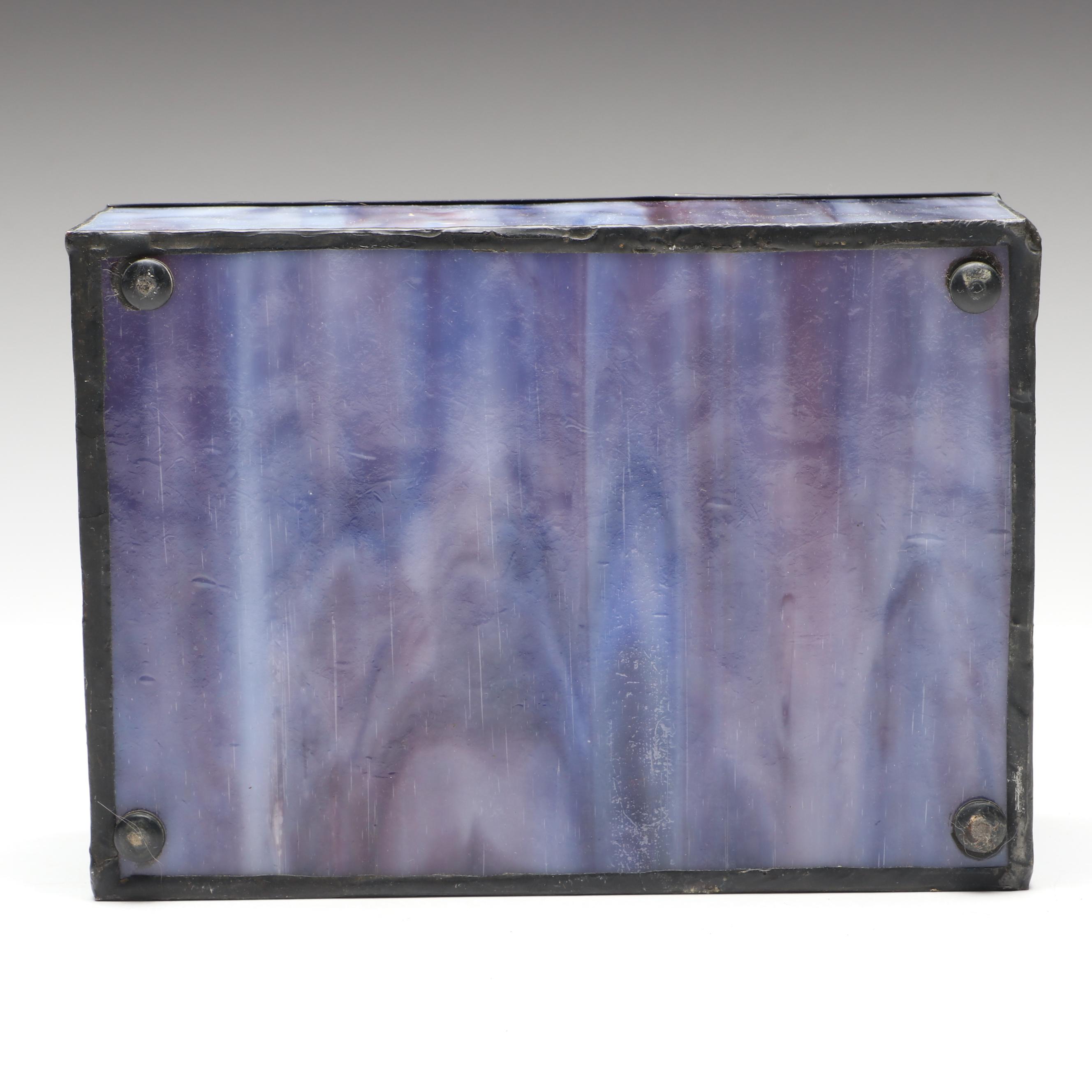 Handcrafted Iris Leaded Slag Glass Hanging Panel with Iridescent Dragonfly Box