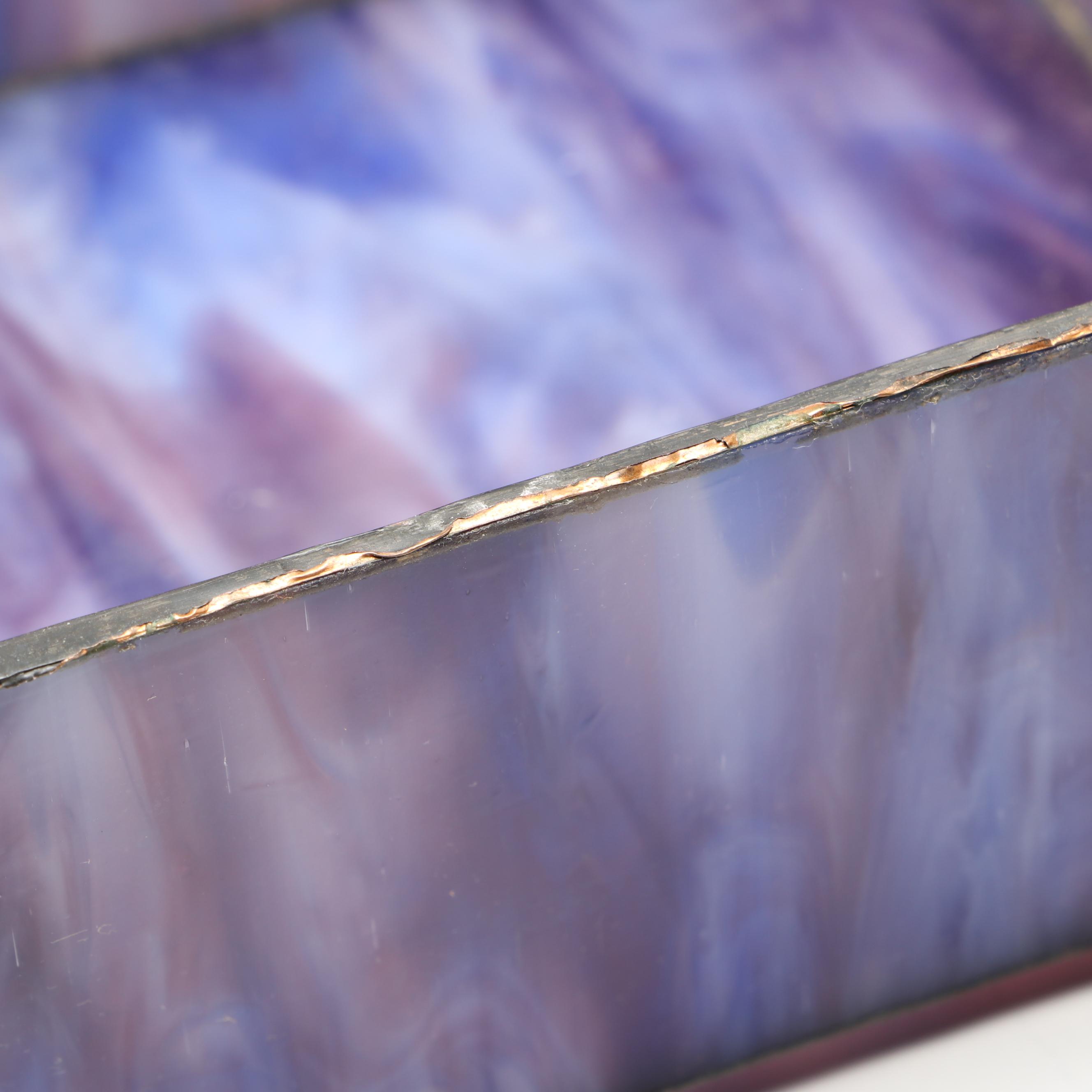 Handcrafted Iris Leaded Slag Glass Hanging Panel with Iridescent Dragonfly Box