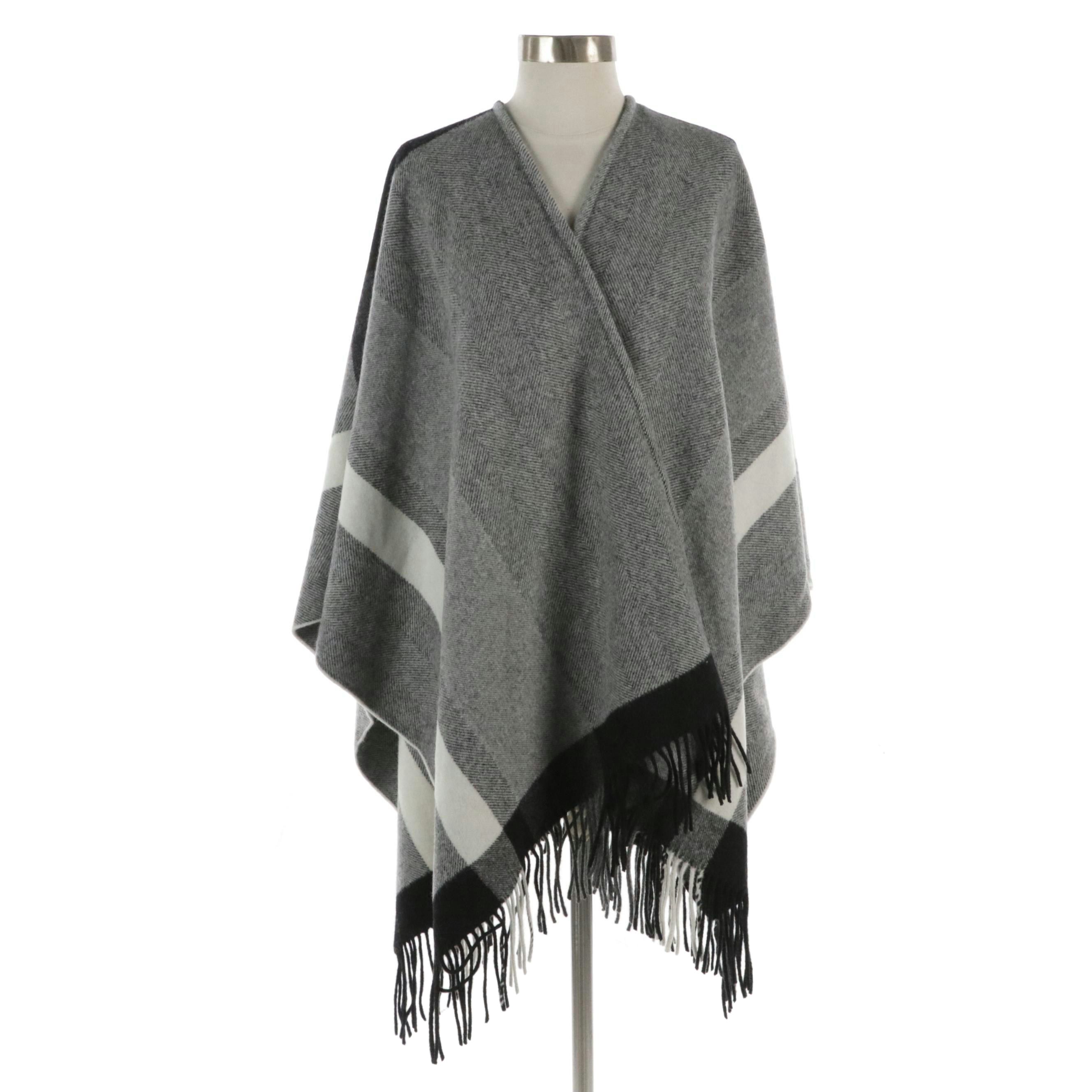 Loro Piana Plaid Cashmere Fringe Poncho