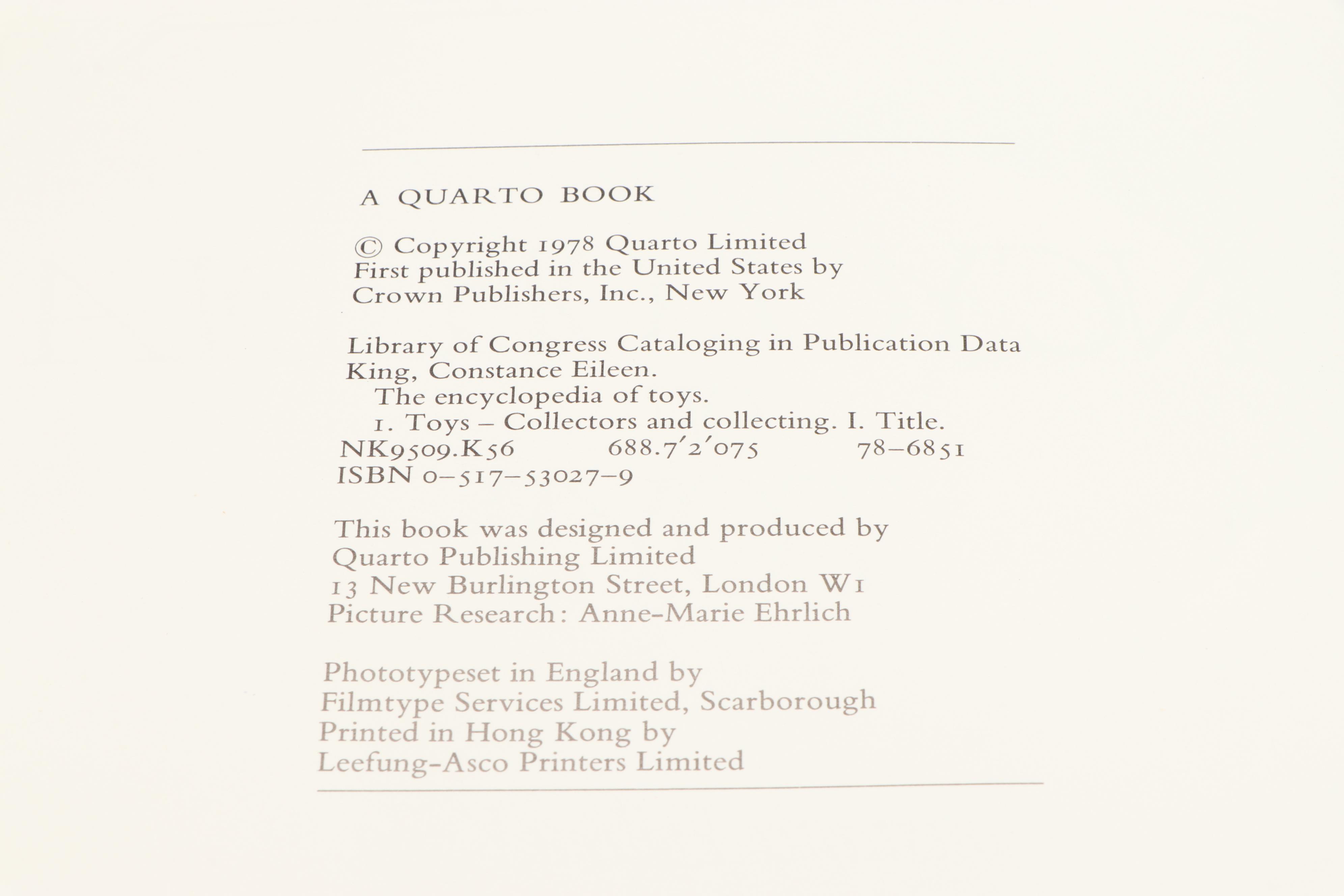 First Edition "The Encyclopedia of Toys" by Constance Eileen King and More