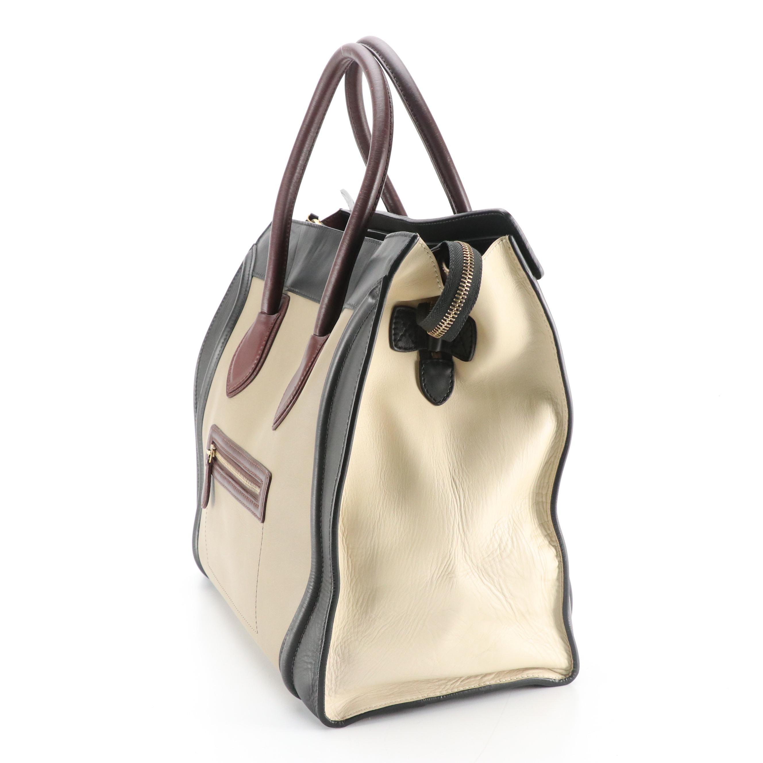 Céline Medium Luggage Handbag in Colorblock Calfskin Leather
