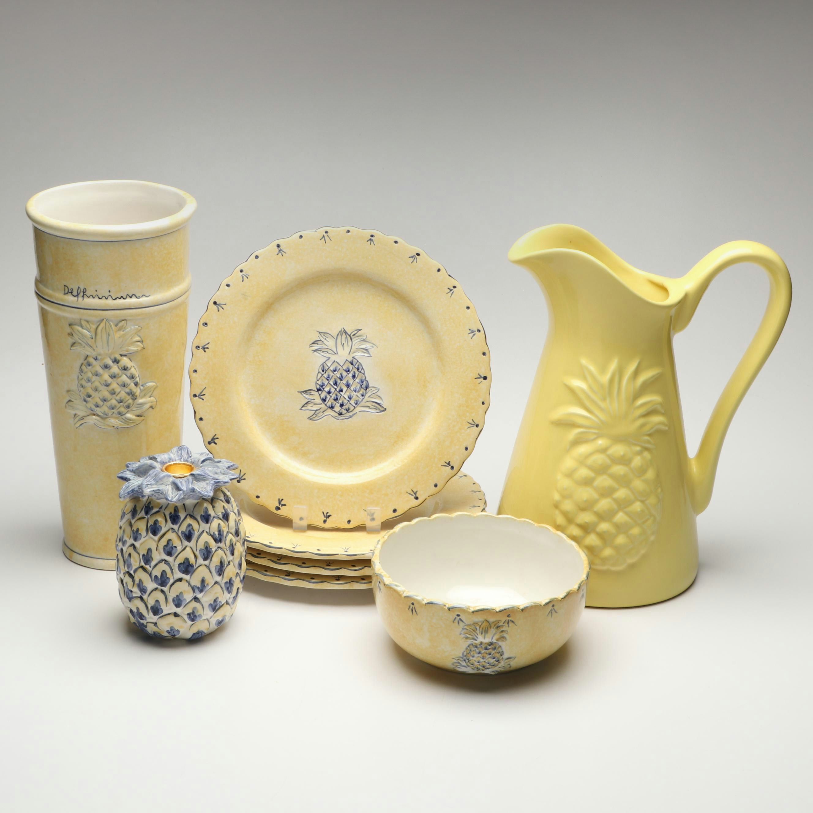 Maxcera Pineapple Ceramic Dinnerware and Farval Yellow Ceramic Pitcher
