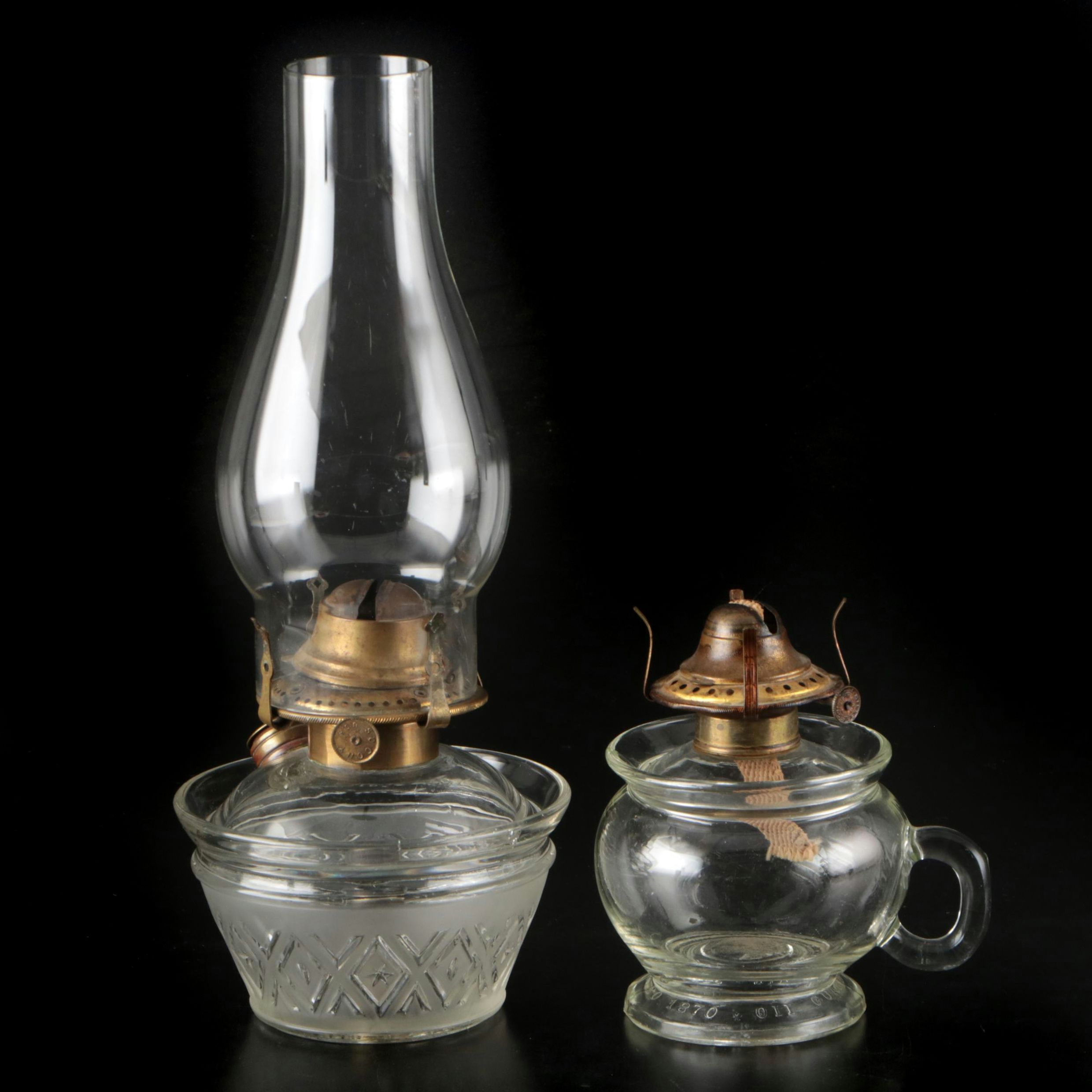 E. Miller Co. and Socony Glass and Brass Oil Lamps