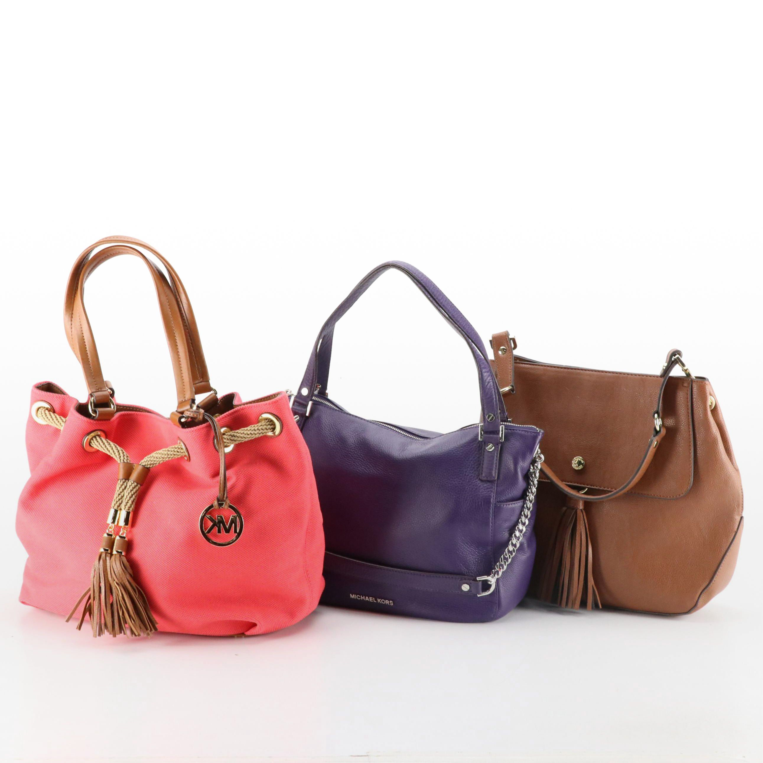 Michael Kors Purple Leather Chandler Two-Way Bag, Marina Bucket Bag & More