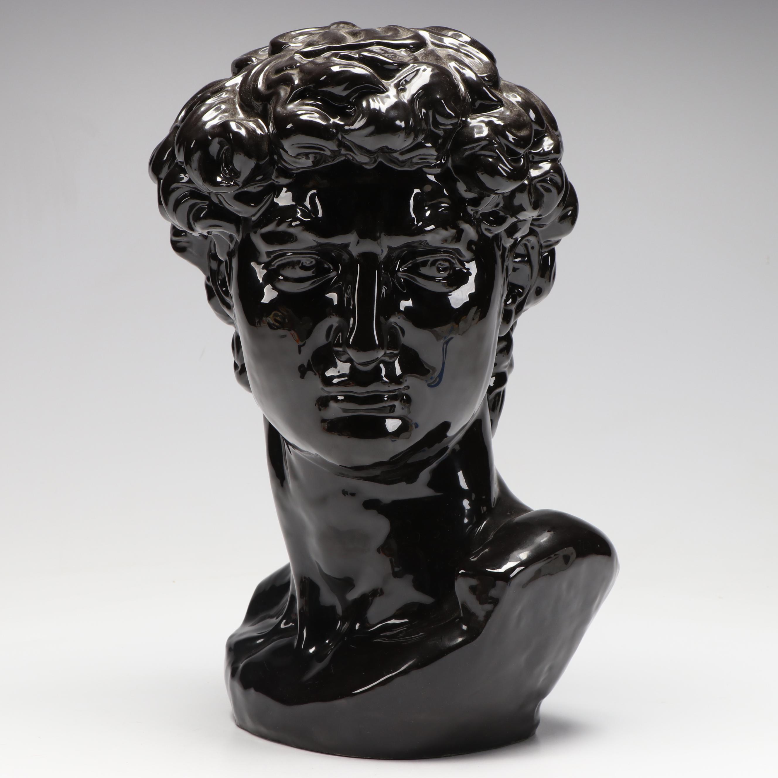 Black Ceramic Bust of David, Mid to Late 20th Century