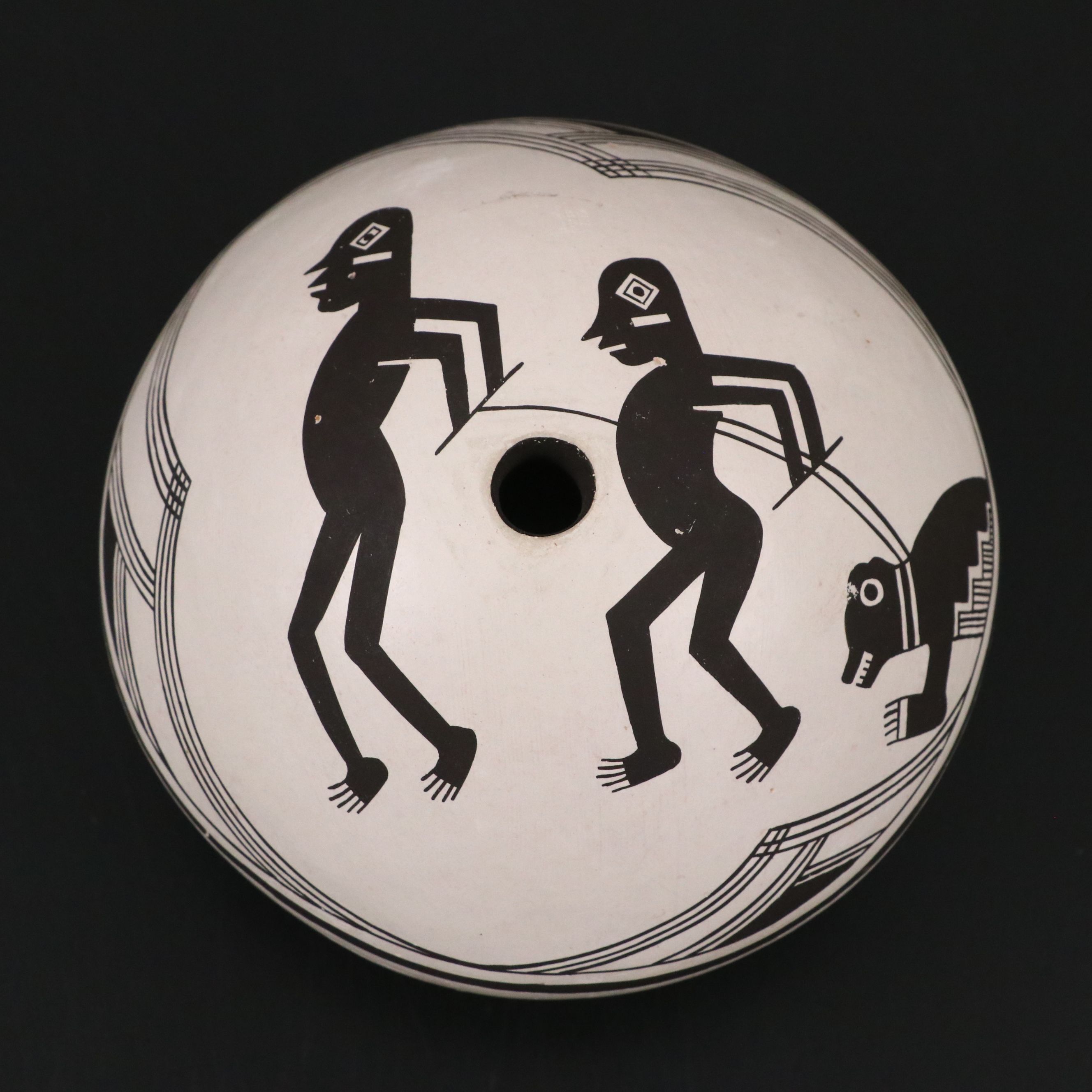 Emma Lewis Acoma Pueblo Pottery Seed Pot with Mimbres Design, 1985