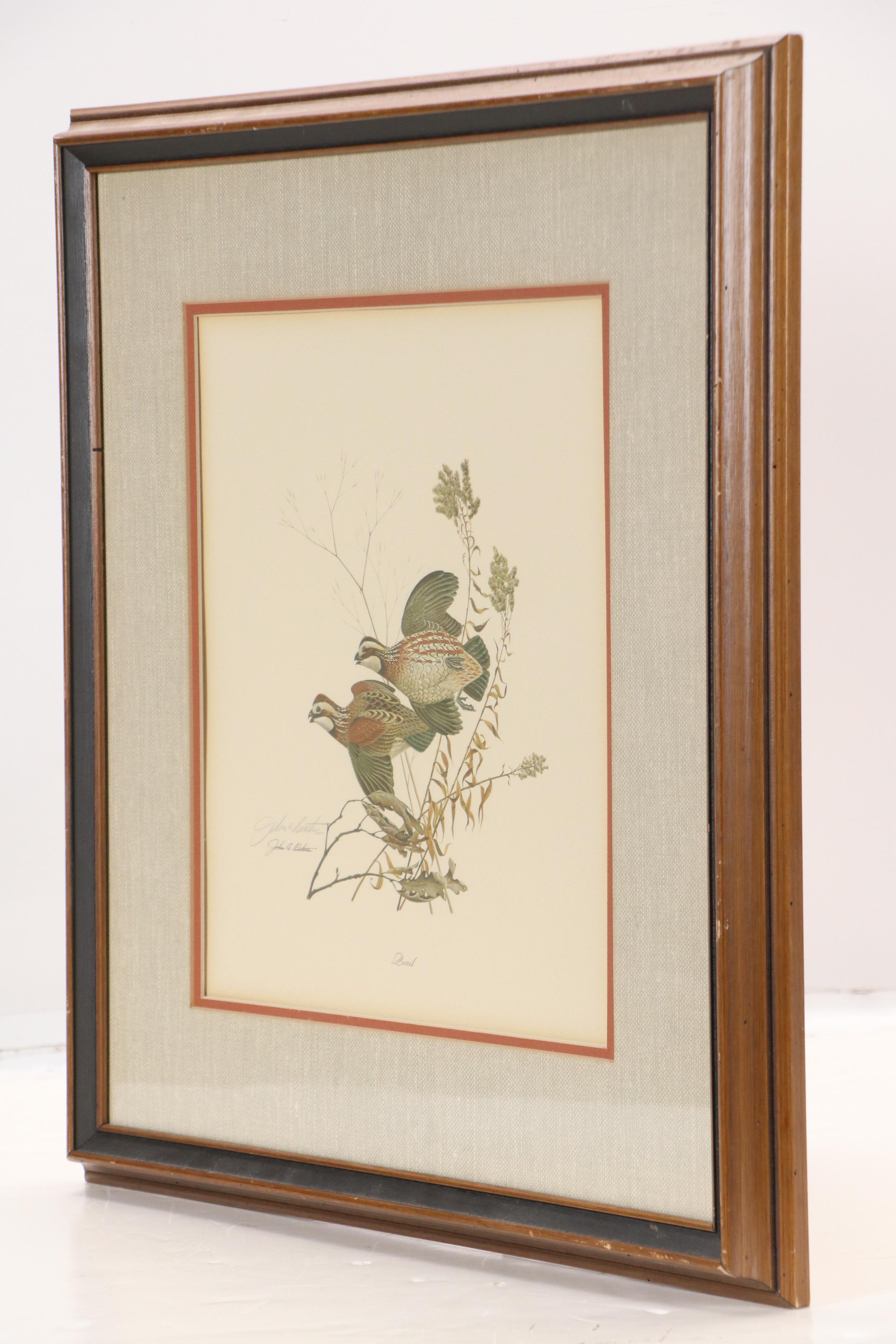 John A. Ruthven Offset Lithograph "Quail," Mid to Late 20th Century