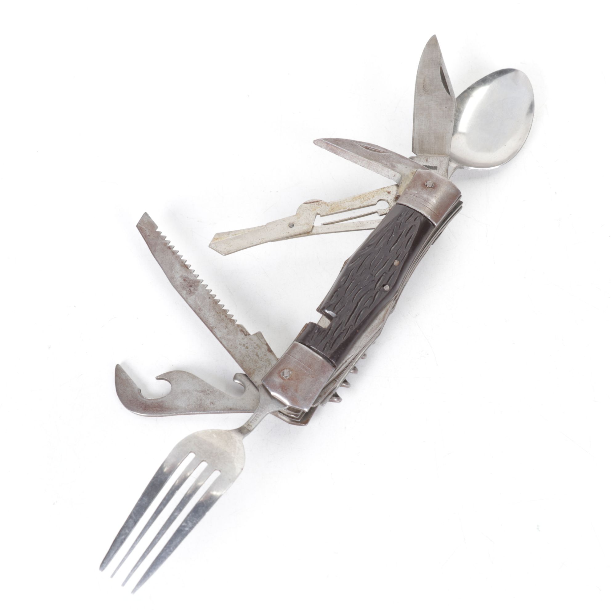 Eleven-Tool Folding Camping Pocket Knife, Mid 20th Century