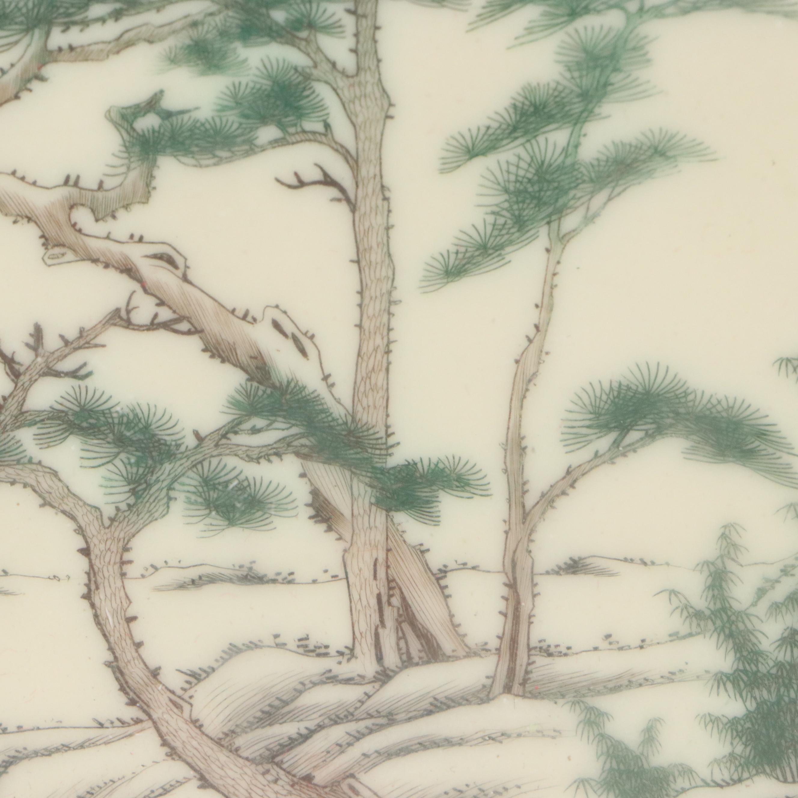 Chinese Kangxi Famille Verte Style Porcelain Landscape Fan Painting