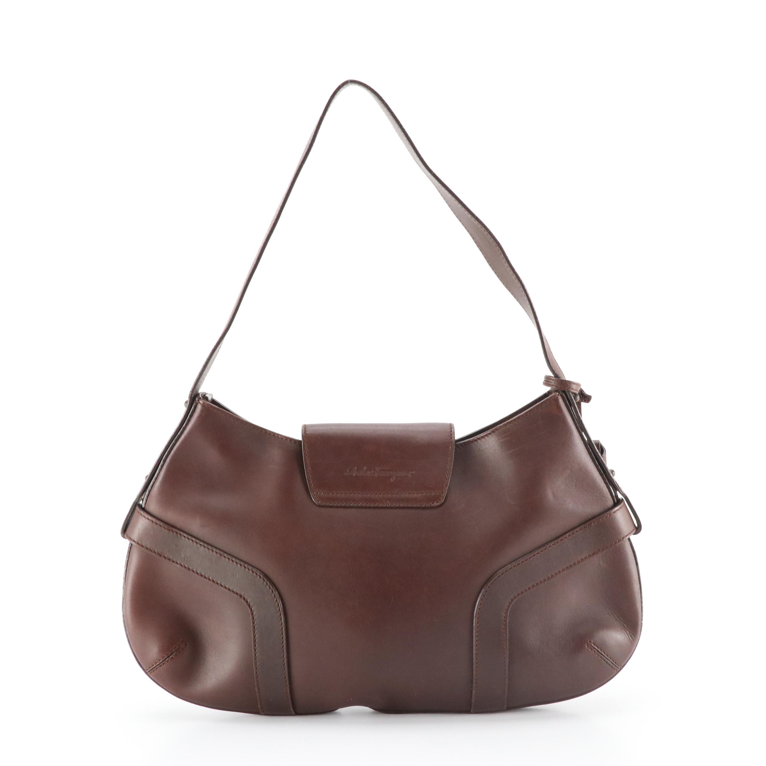 Salvatore Ferragamo Gancini Harness Shoulder Bag in Brown Leather