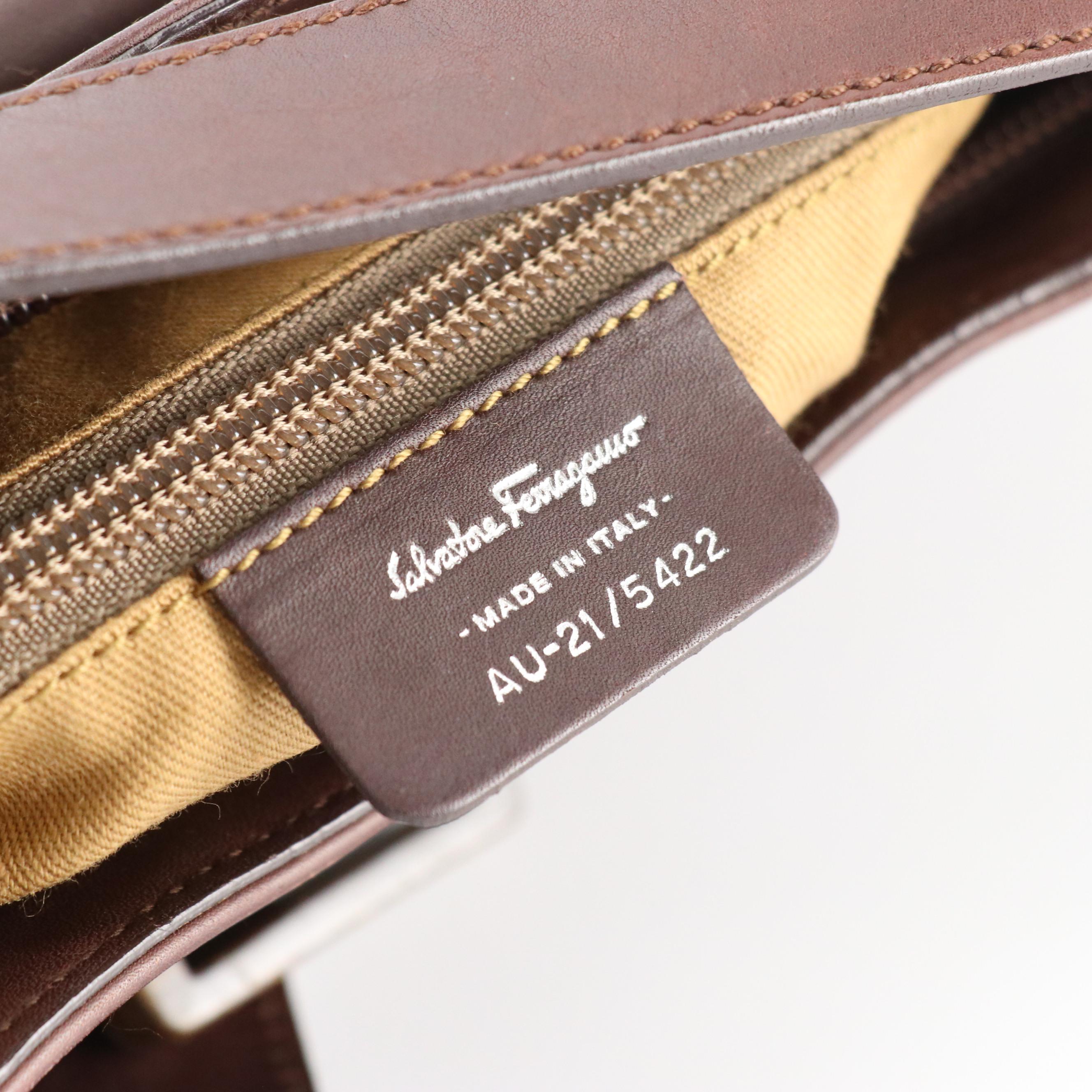 Salvatore Ferragamo Gancini Harness Shoulder Bag in Brown Leather