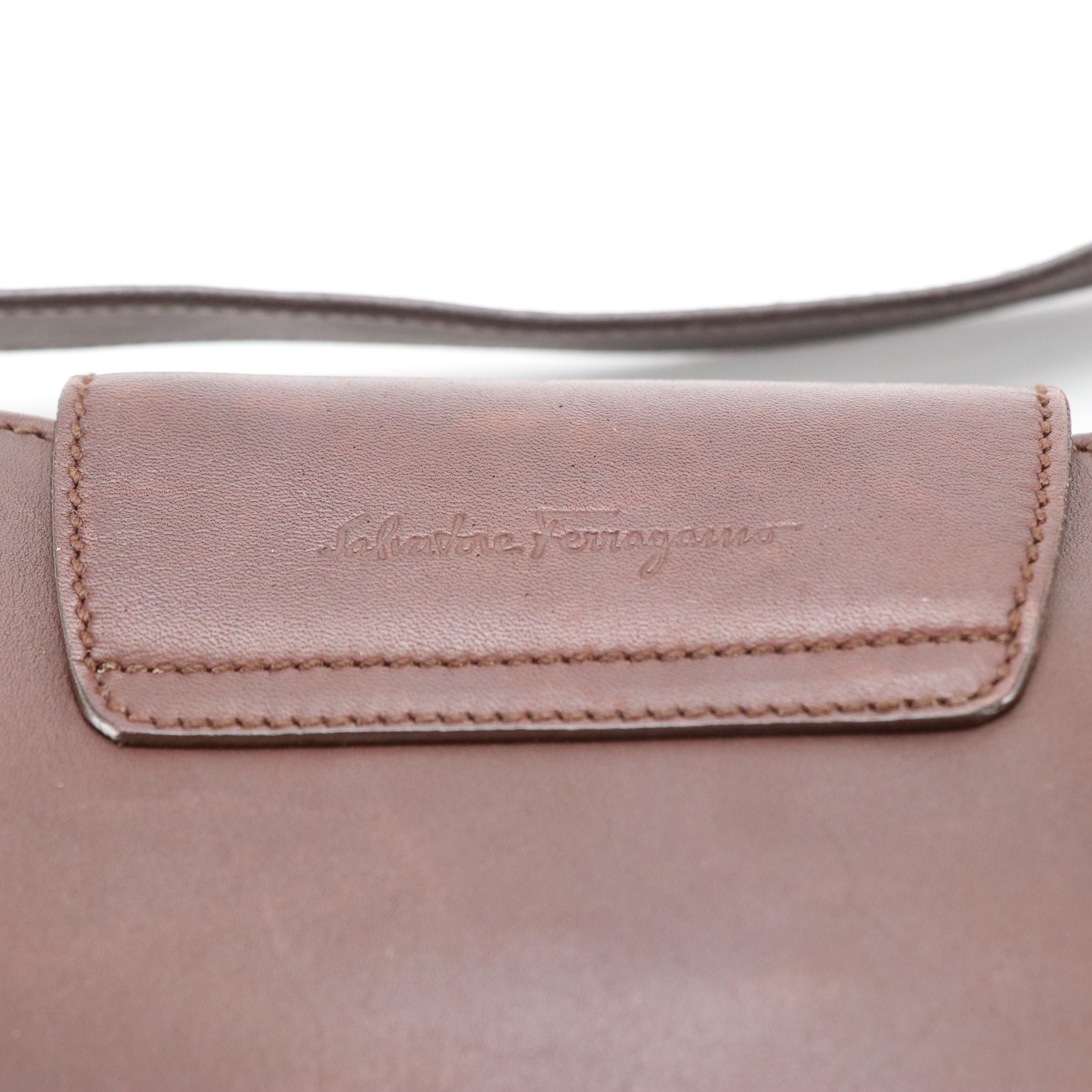 Salvatore Ferragamo Gancini Harness Shoulder Bag in Brown Leather