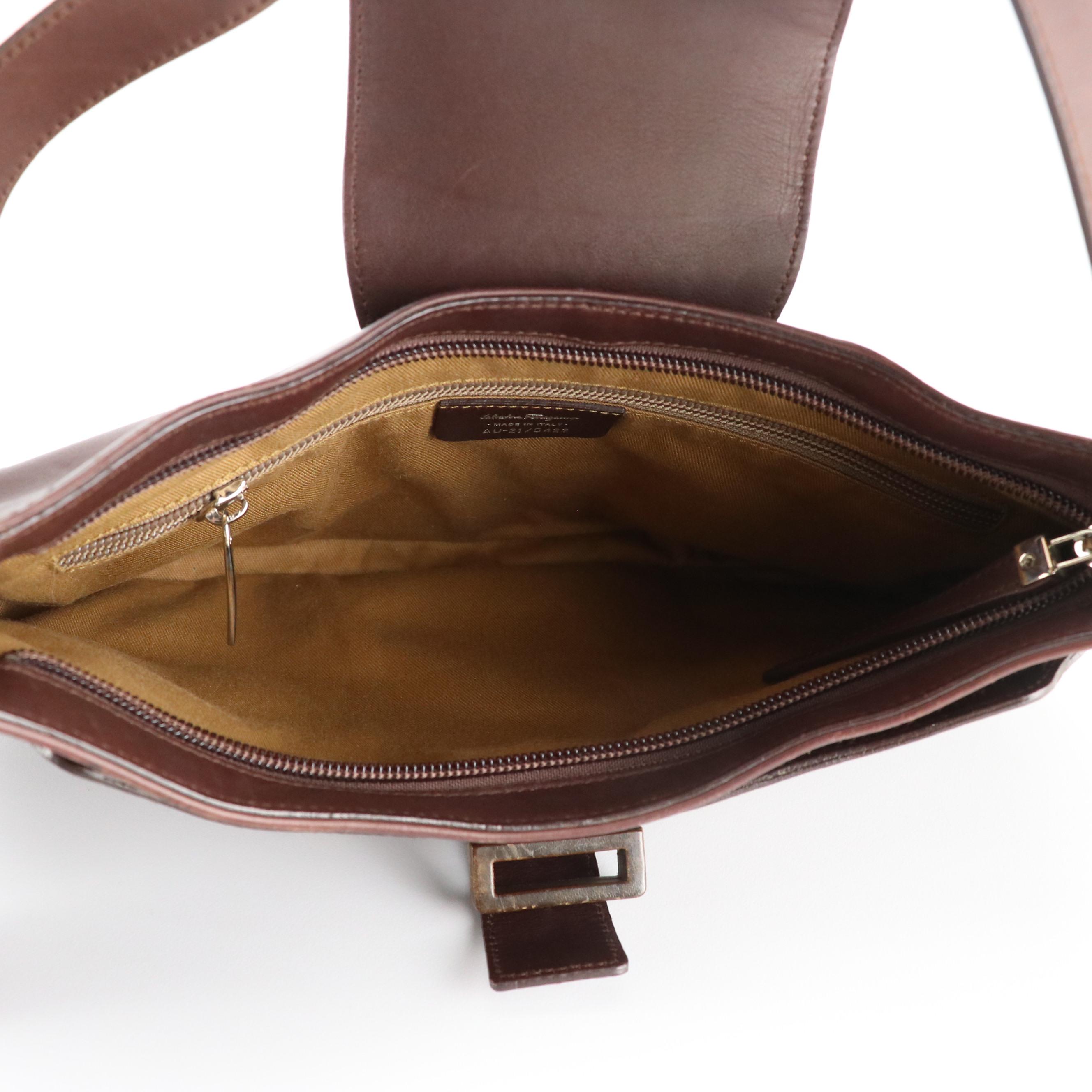 Salvatore Ferragamo Gancini Harness Shoulder Bag in Brown Leather