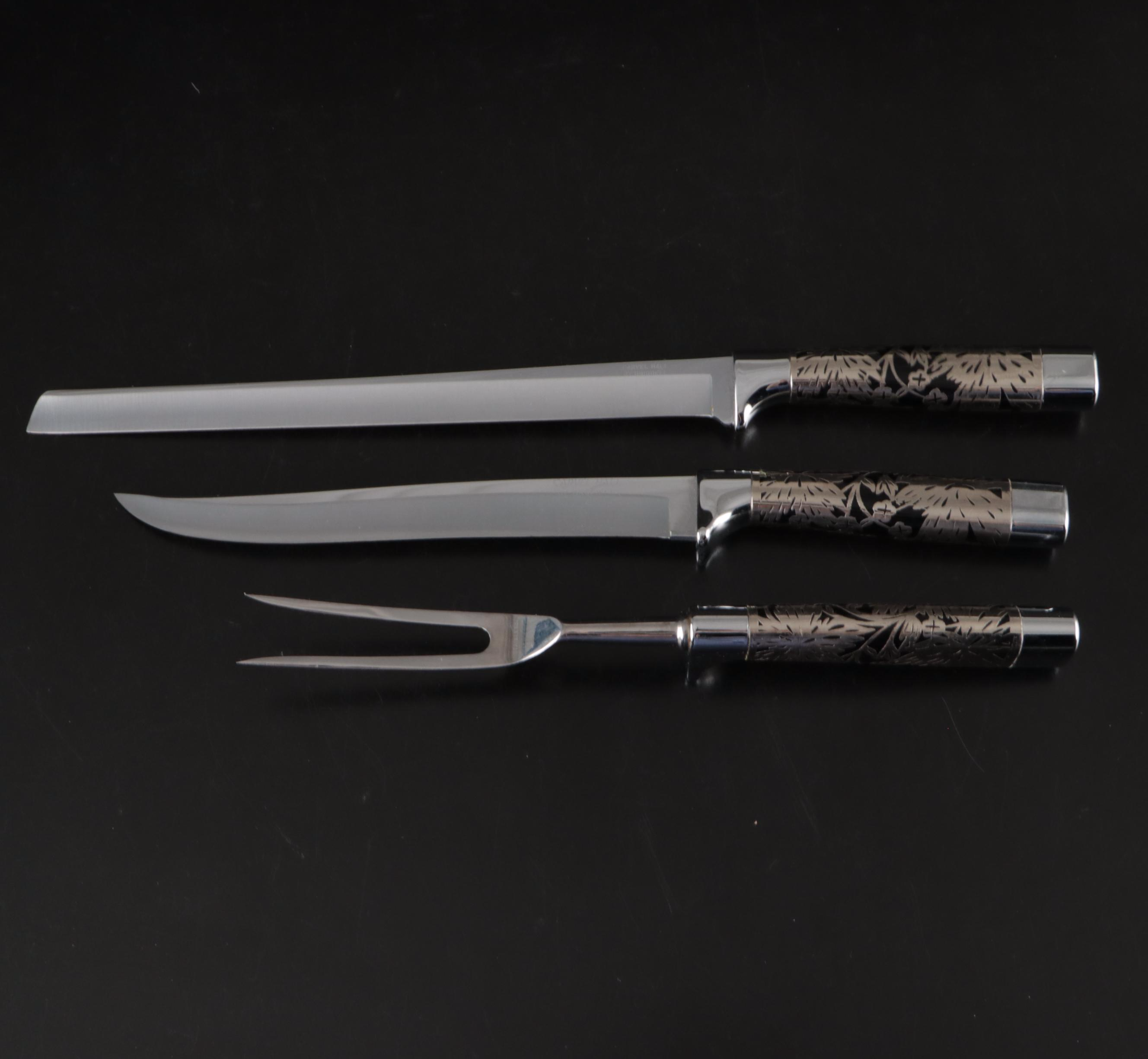 Carvel Hall by Briddell Silver Overlay Three-Piece Carving Set, Mid–Late 20th C.