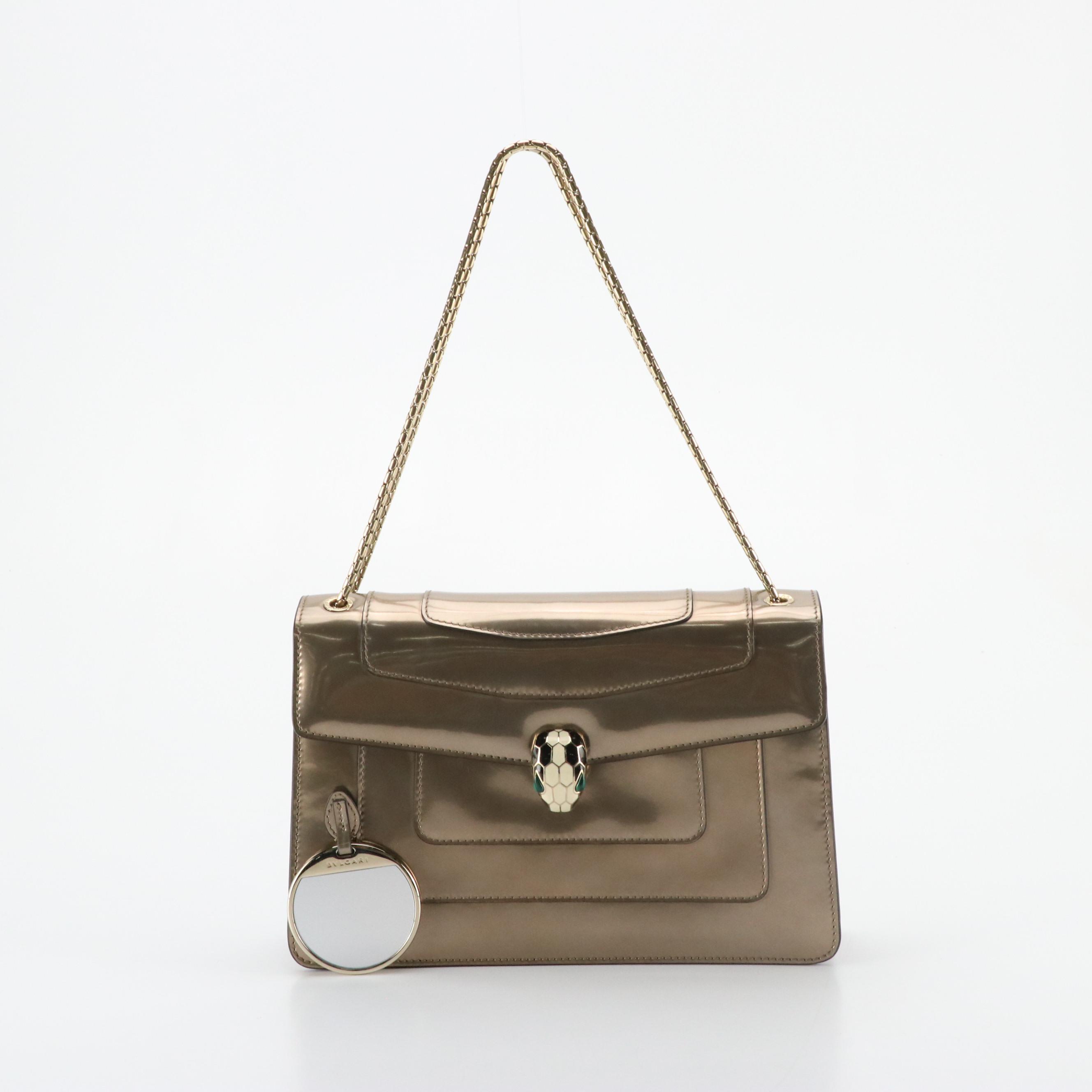 BVLGARI Serpenti Forever Large Chain Satchel in Metallic Glazed Leather