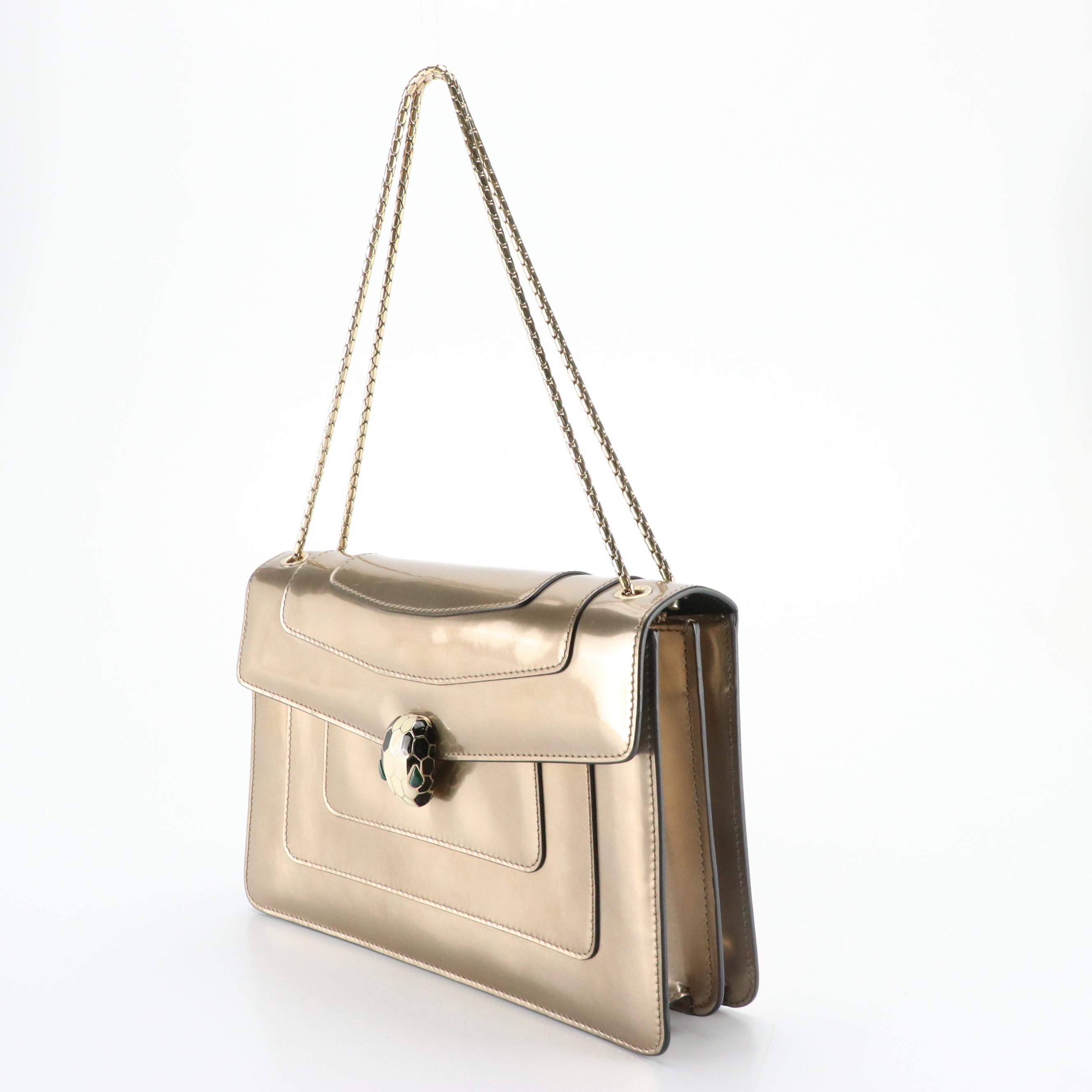 BVLGARI Serpenti Forever Large Chain Satchel in Metallic Glazed Leather