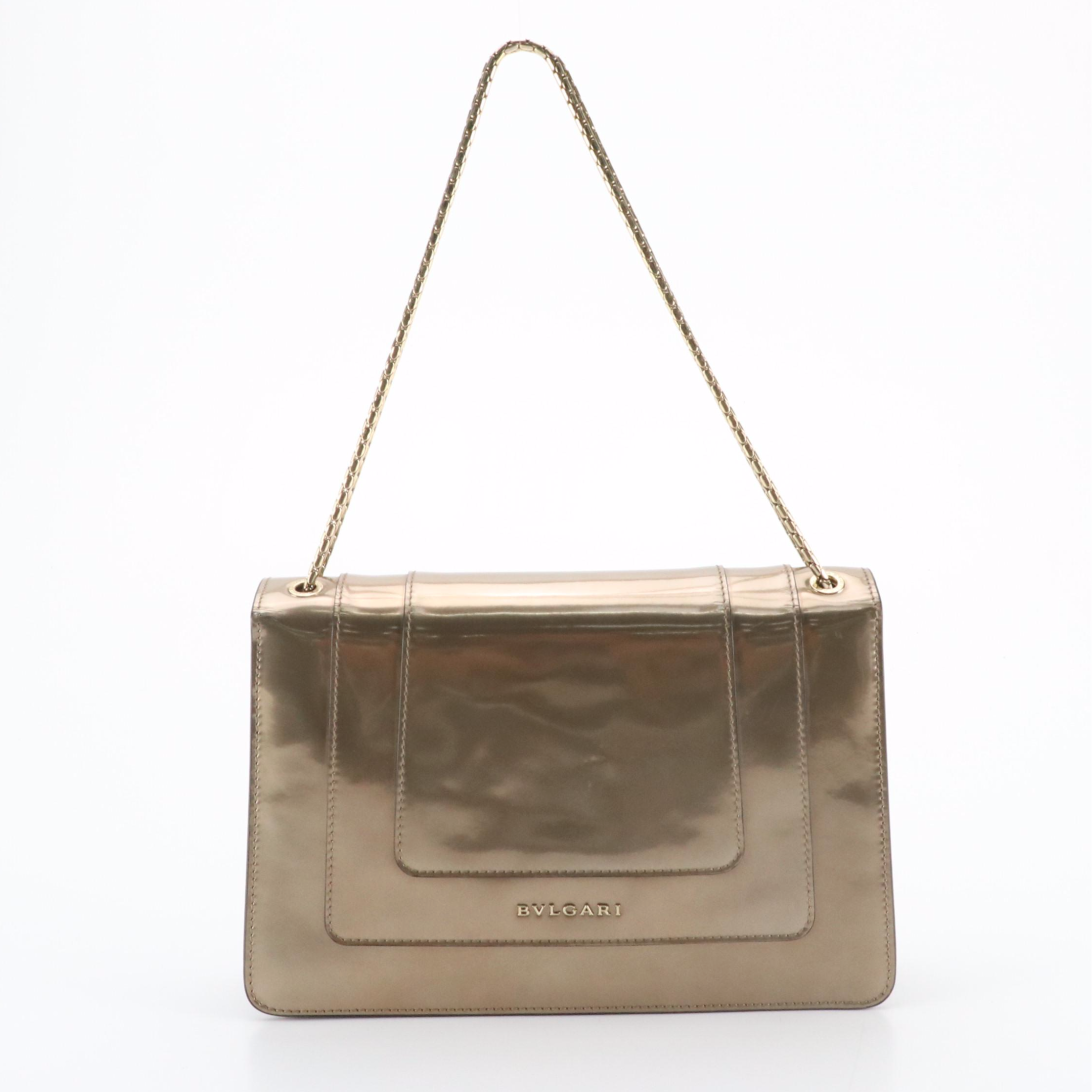 BVLGARI Serpenti Forever Large Chain Satchel in Metallic Glazed Leather