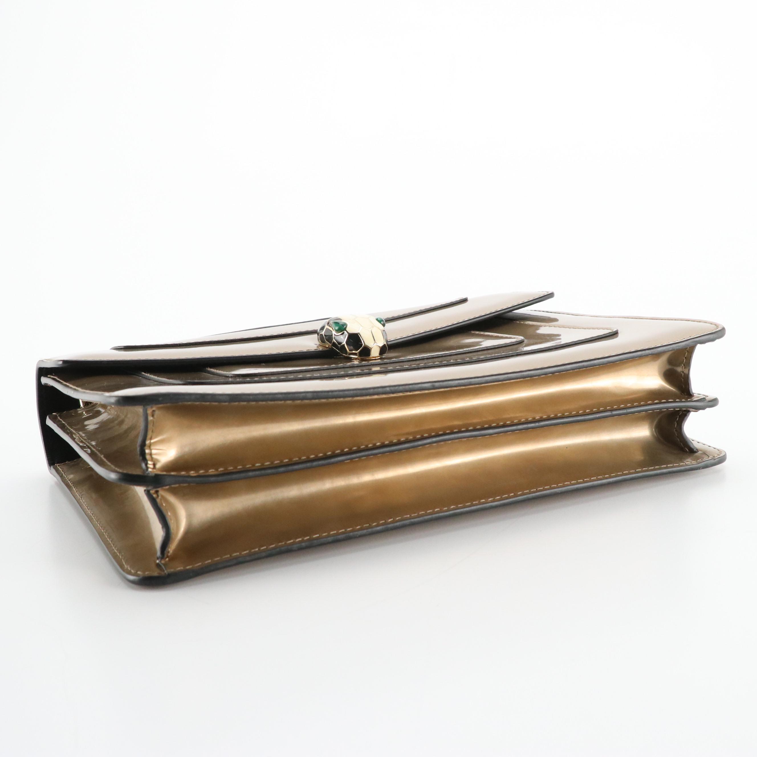 BVLGARI Serpenti Forever Large Chain Satchel in Metallic Glazed Leather