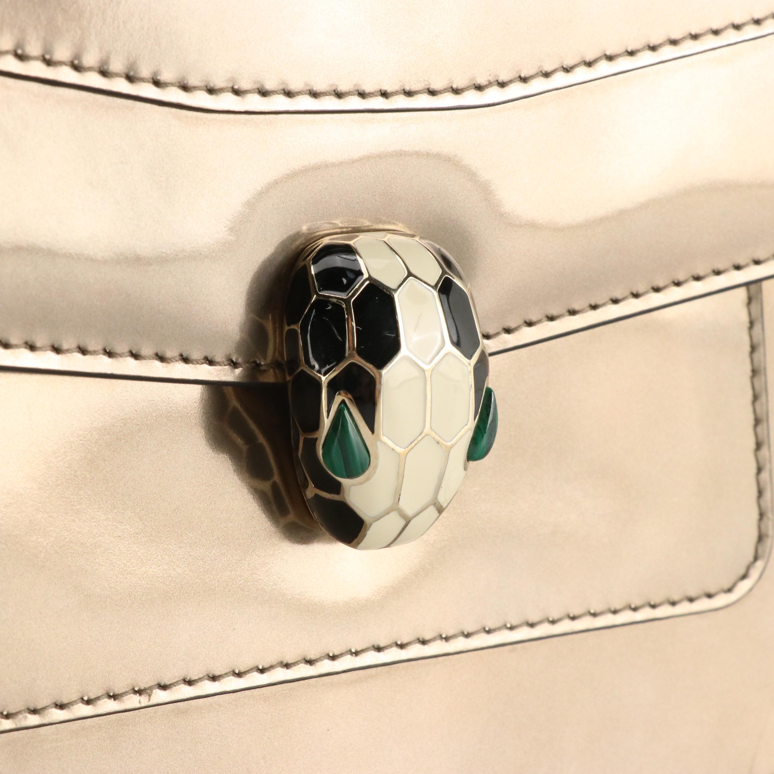 BVLGARI Serpenti Forever Large Chain Satchel in Metallic Glazed Leather