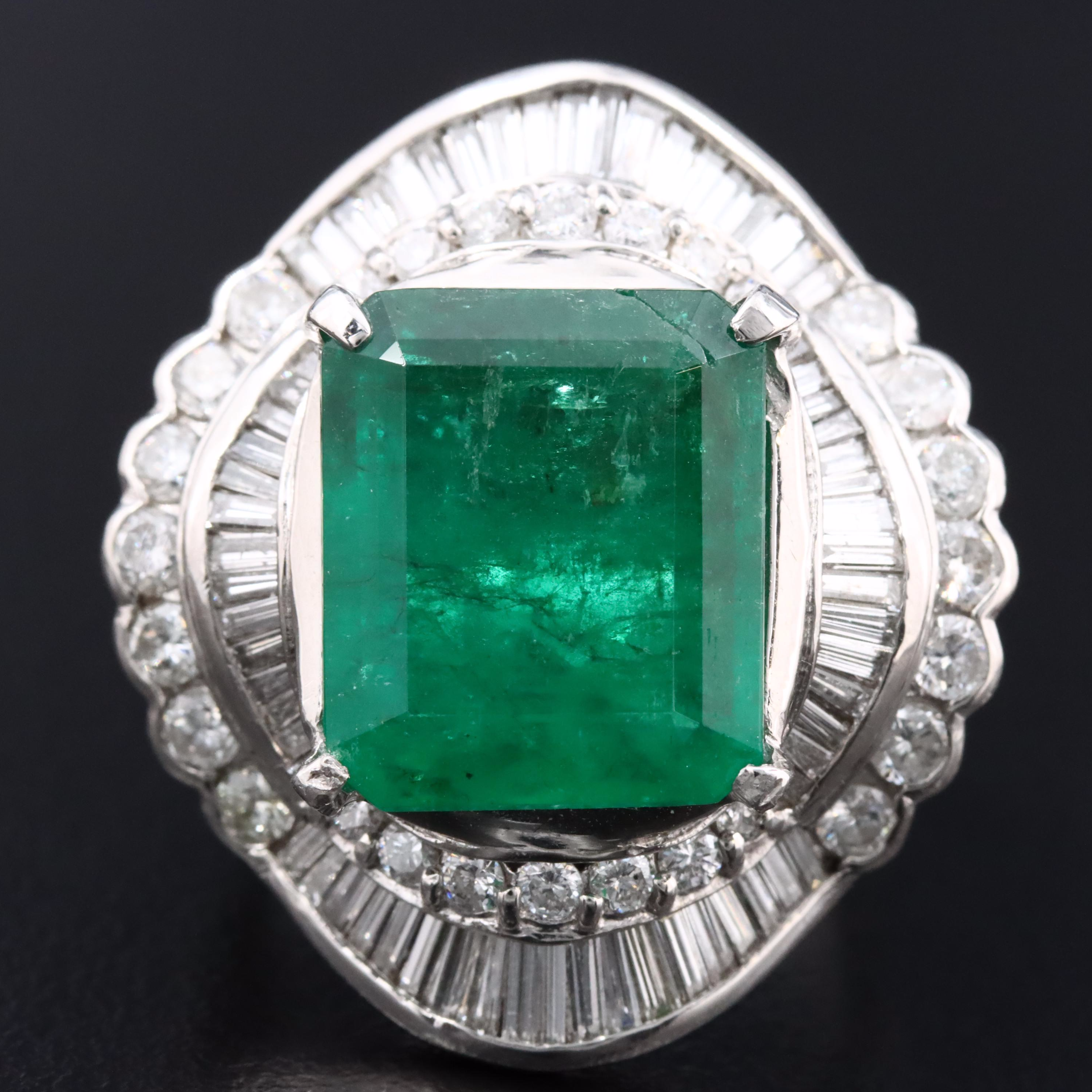 Platinum 8.37 CT Emerald and 2.77 CTW Diamond Ballerina Ring