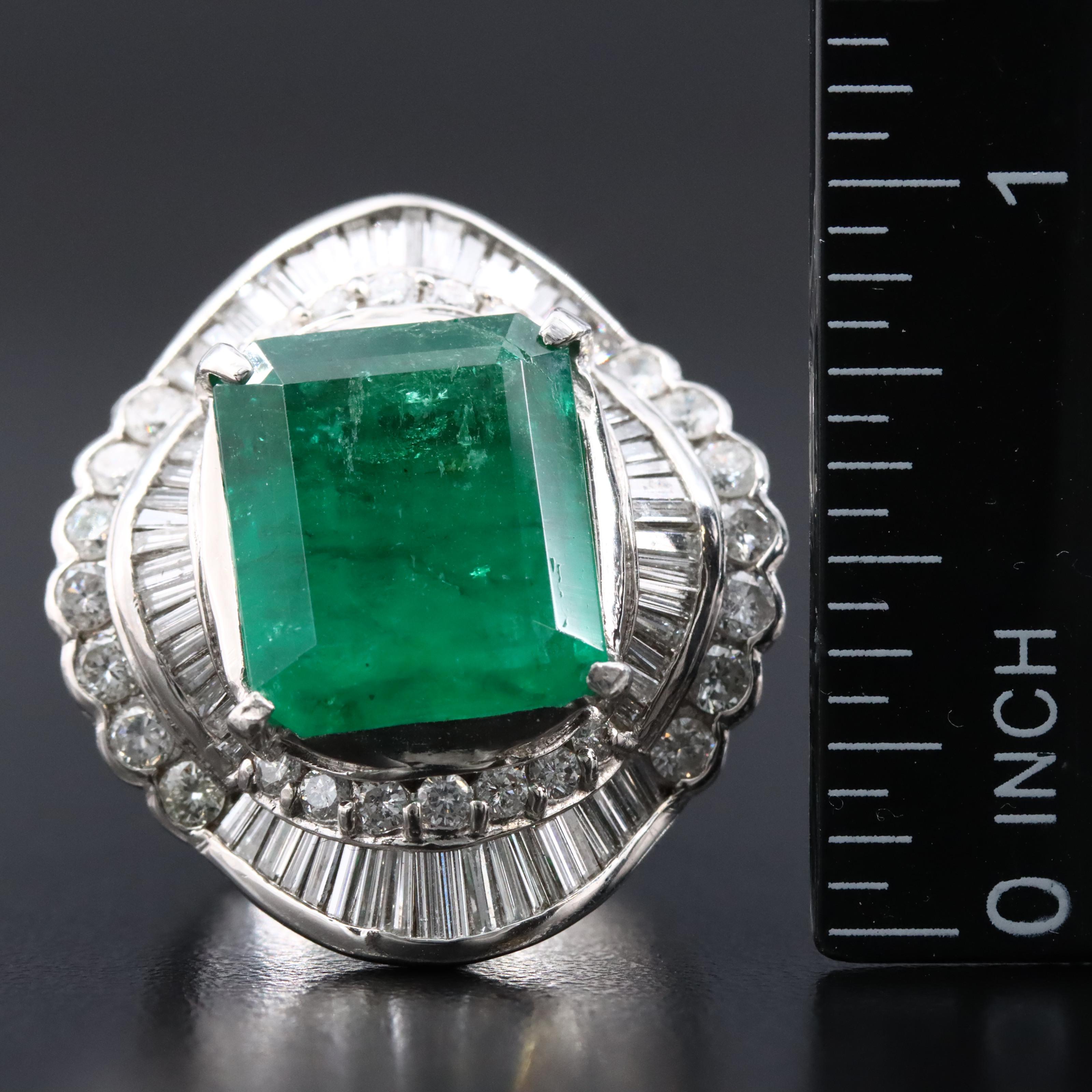 Platinum 8.37 CT Emerald and 2.77 CTW Diamond Ballerina Ring