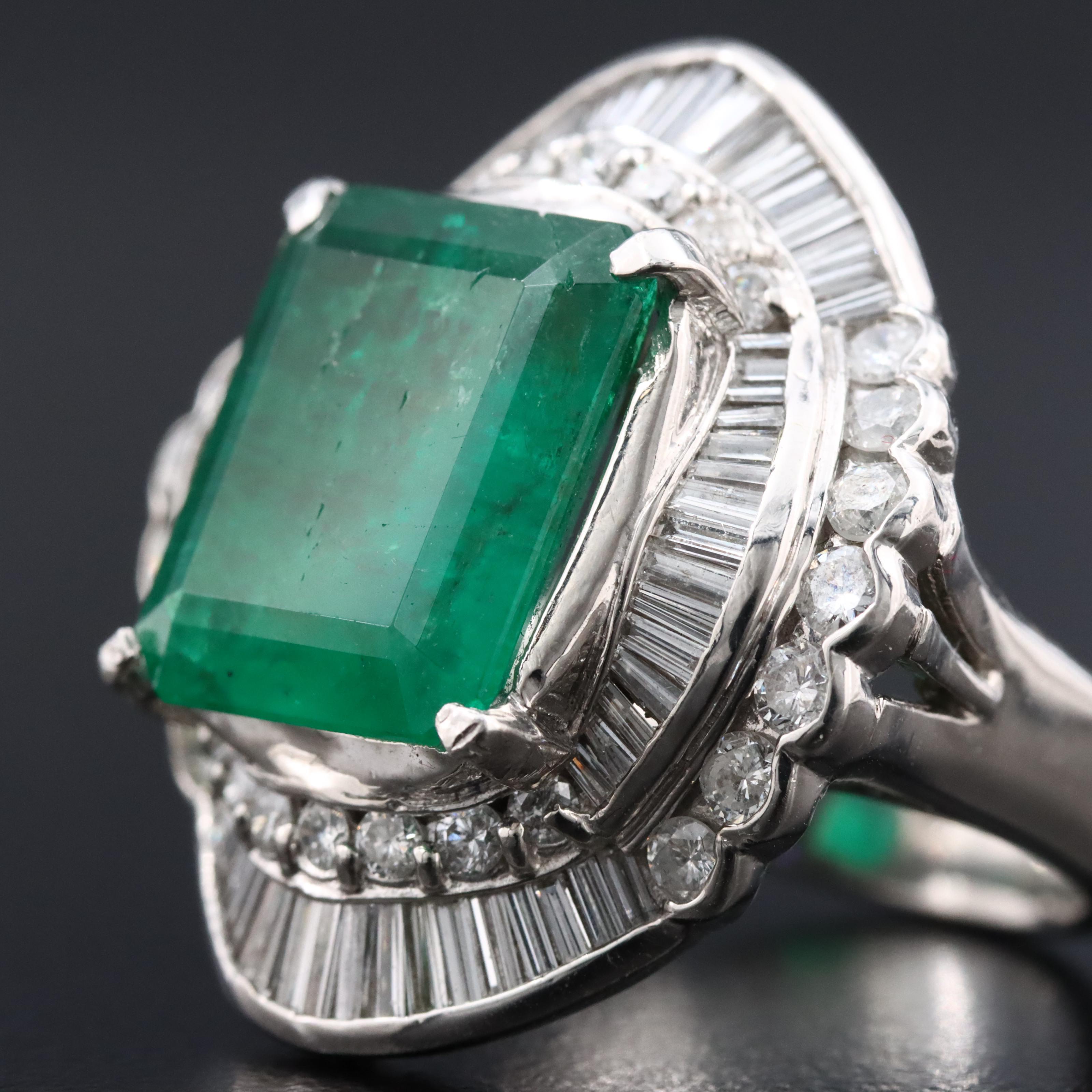 Platinum 8.37 CT Emerald and 2.77 CTW Diamond Ballerina Ring