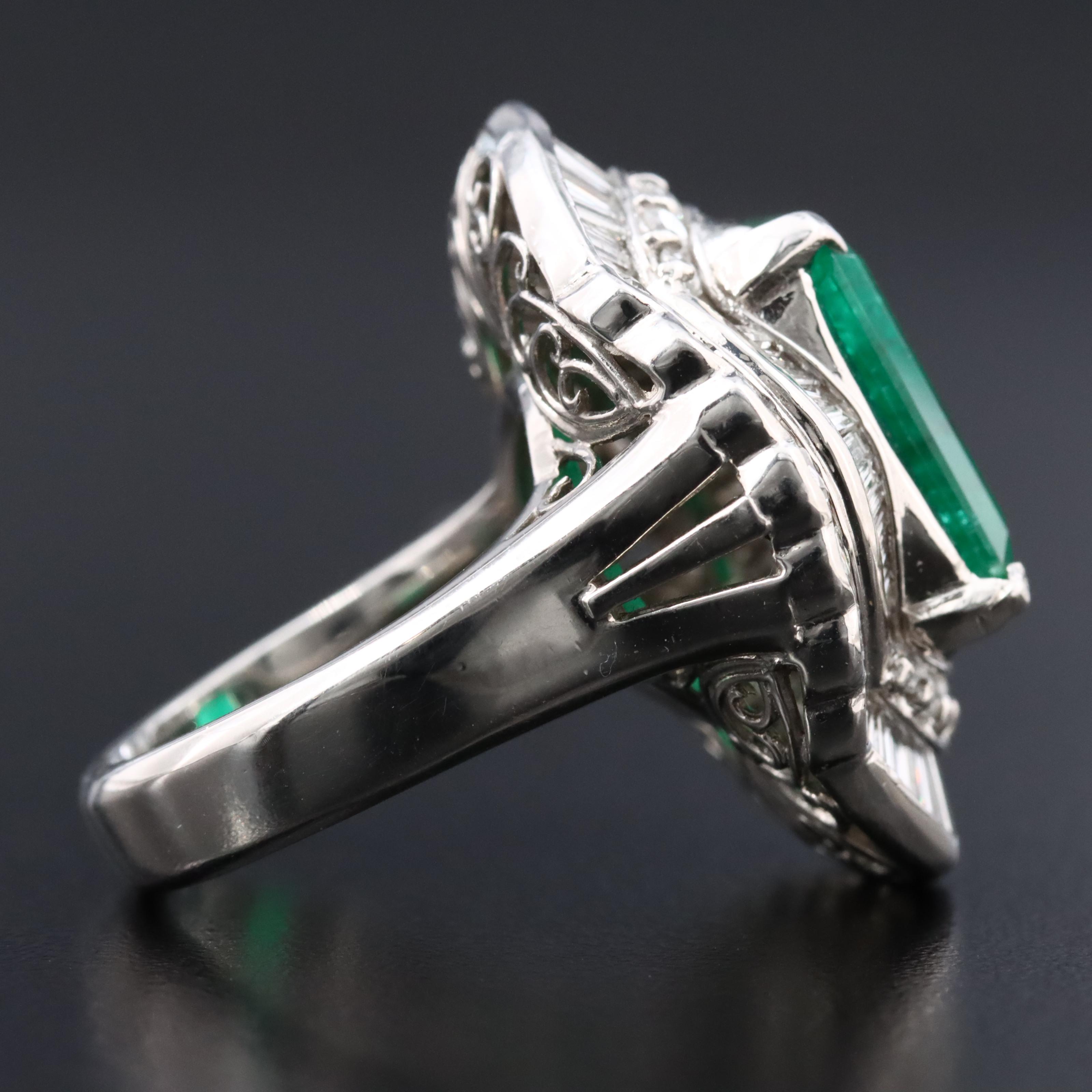 Platinum 8.37 CT Emerald and 2.77 CTW Diamond Ballerina Ring
