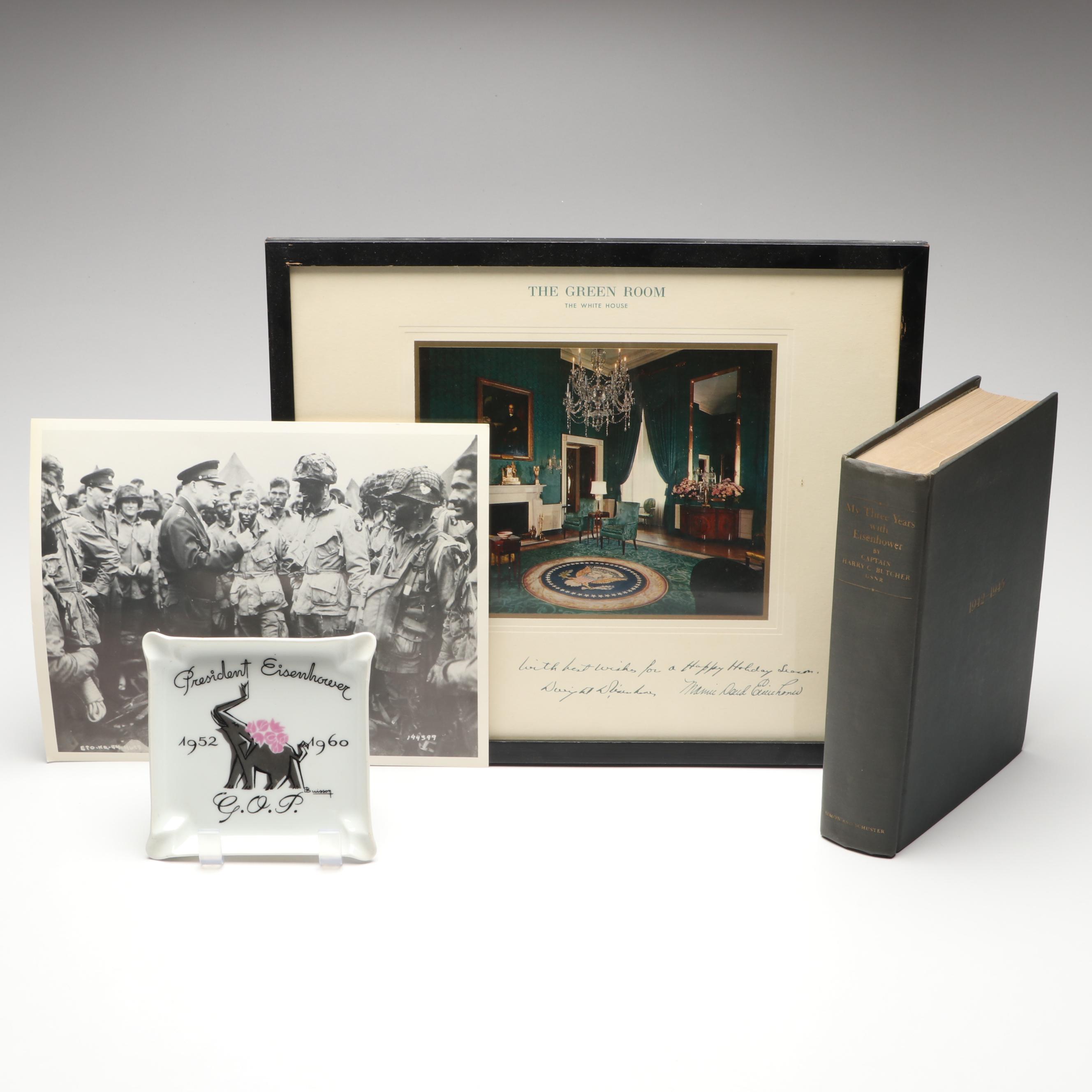Dwight D. Eisenhower Ashtray, Facsimile Signed Photograph, Book and Print