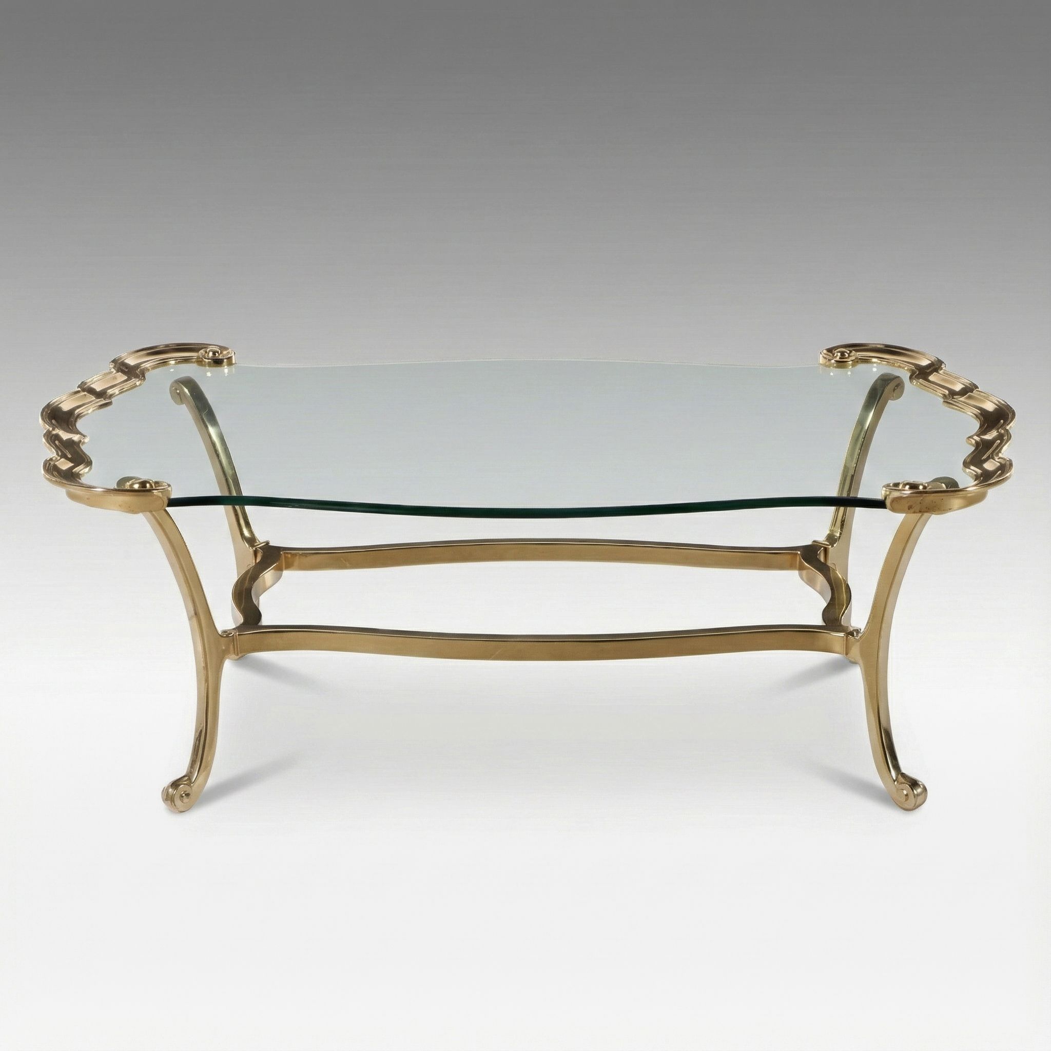 Hexagonal Brass and Glass Coffee Table