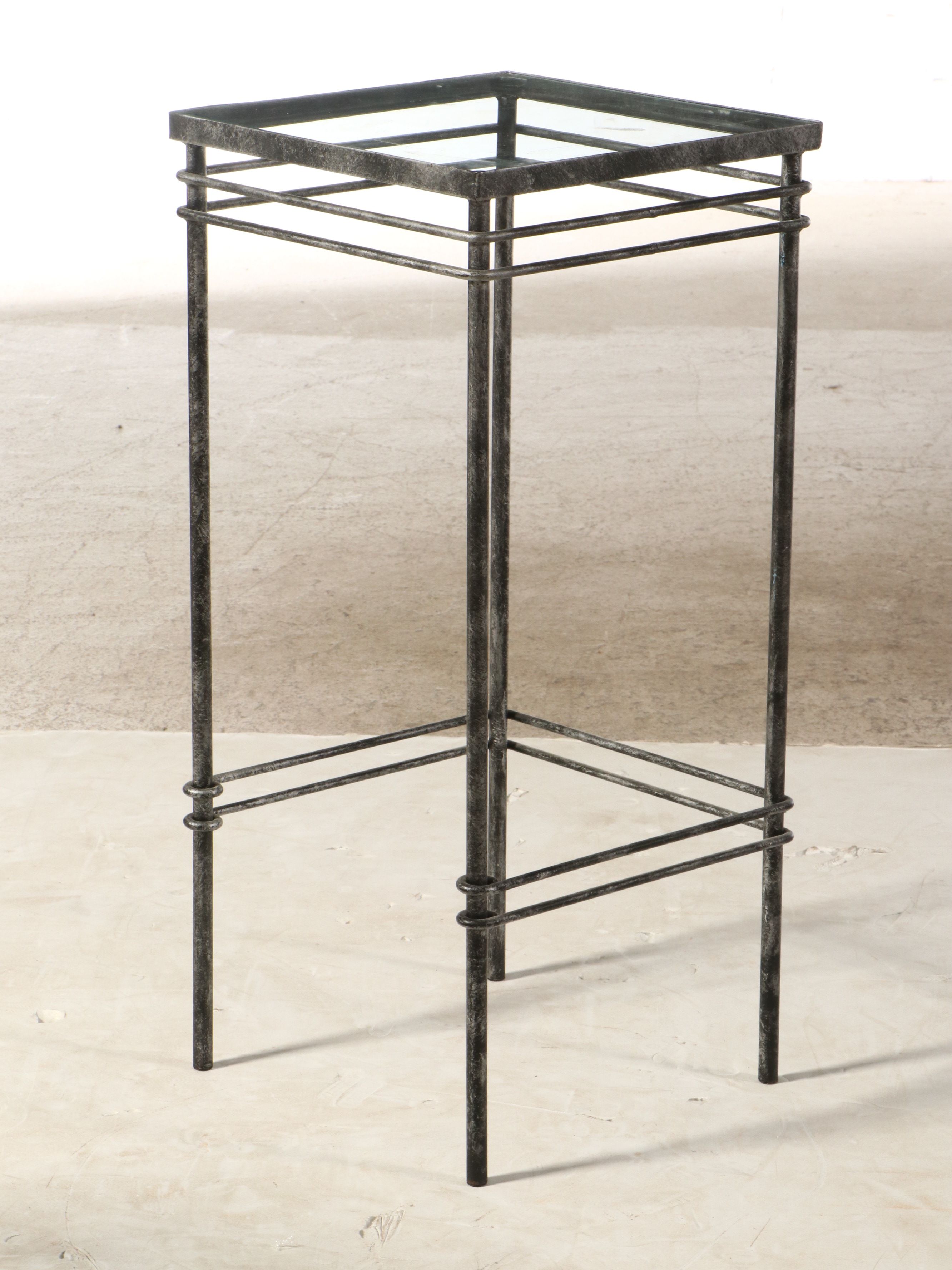 Set of Three Contemporary Wrought Iron Glass Top Nested Plant Stands