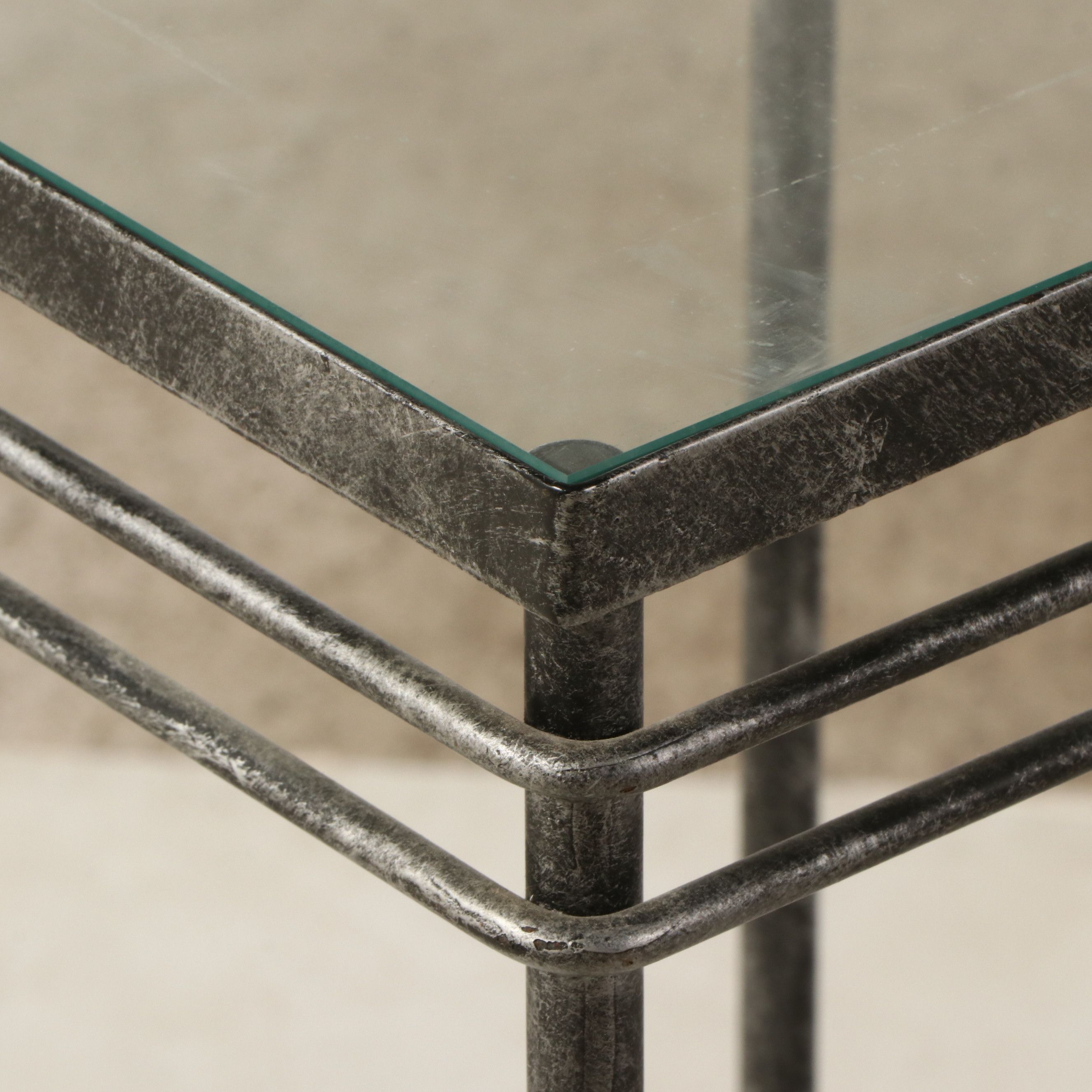 Set of Three Contemporary Wrought Iron Glass Top Nested Plant Stands