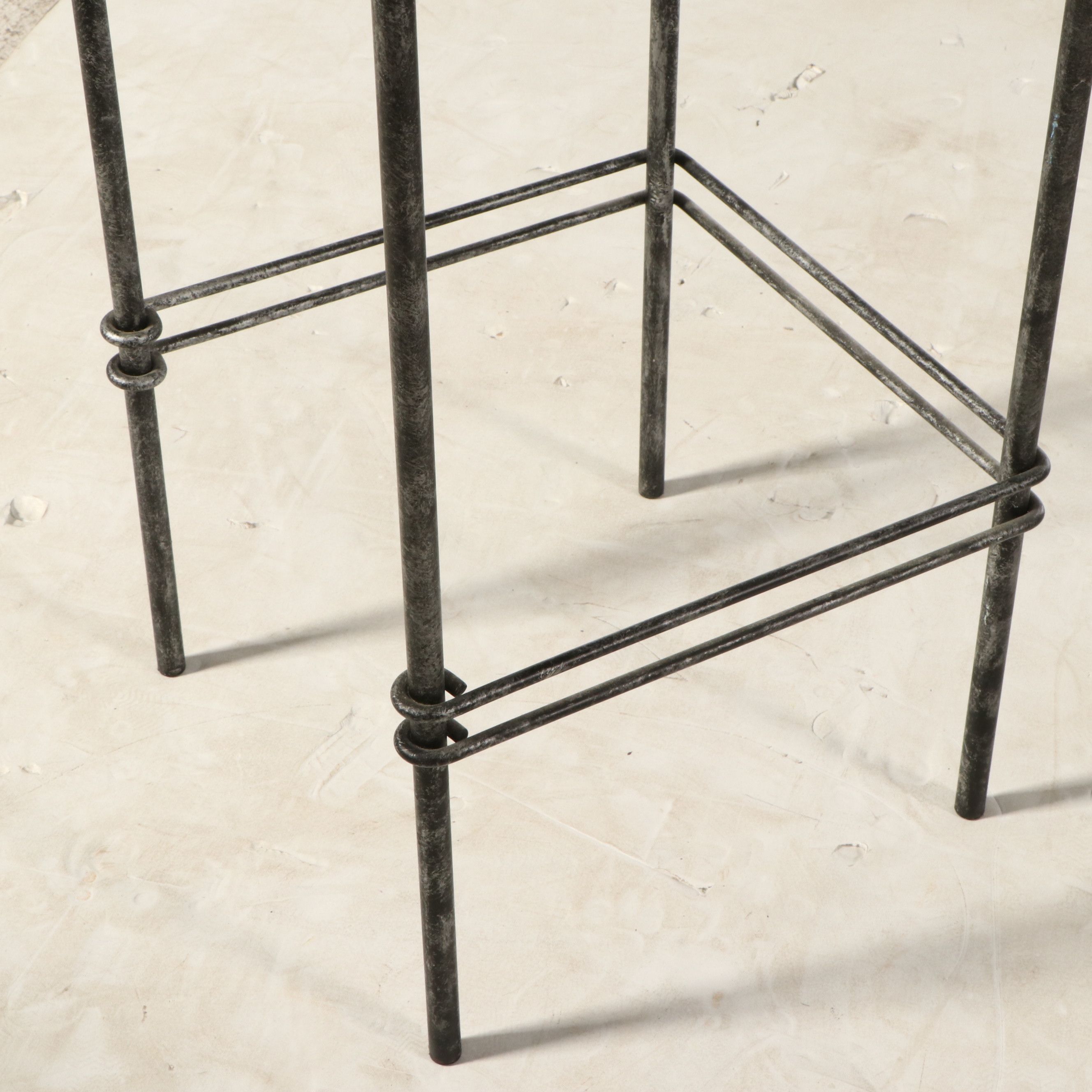 Set of Three Contemporary Wrought Iron Glass Top Nested Plant Stands