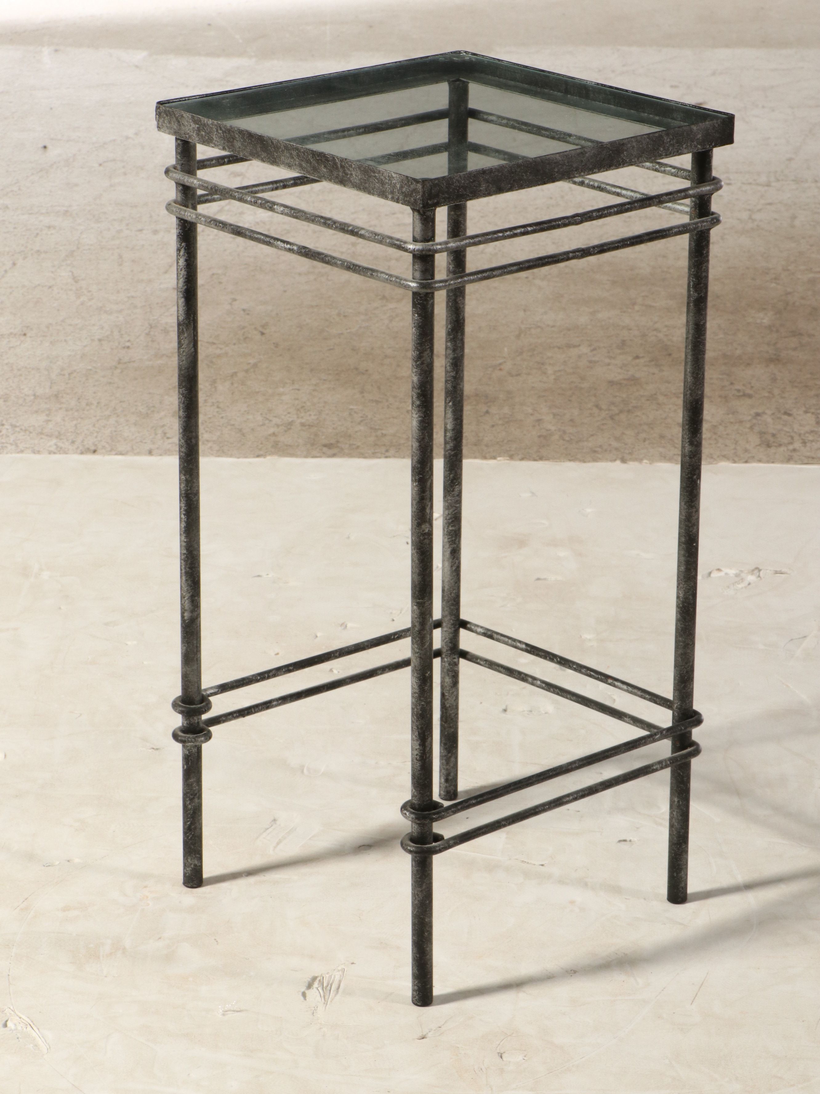 Set of Three Contemporary Wrought Iron Glass Top Nested Plant Stands