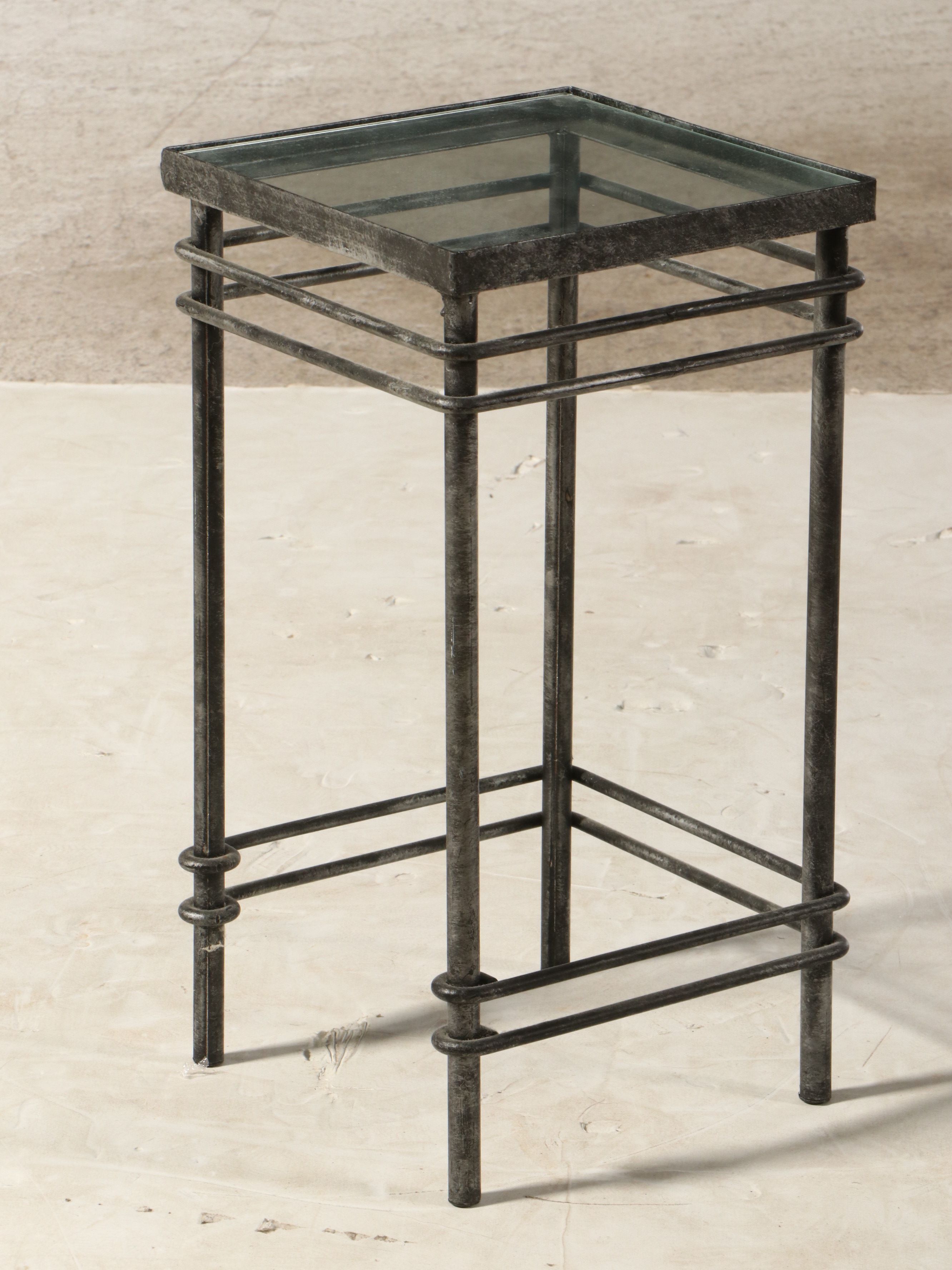 Set of Three Contemporary Wrought Iron Glass Top Nested Plant Stands