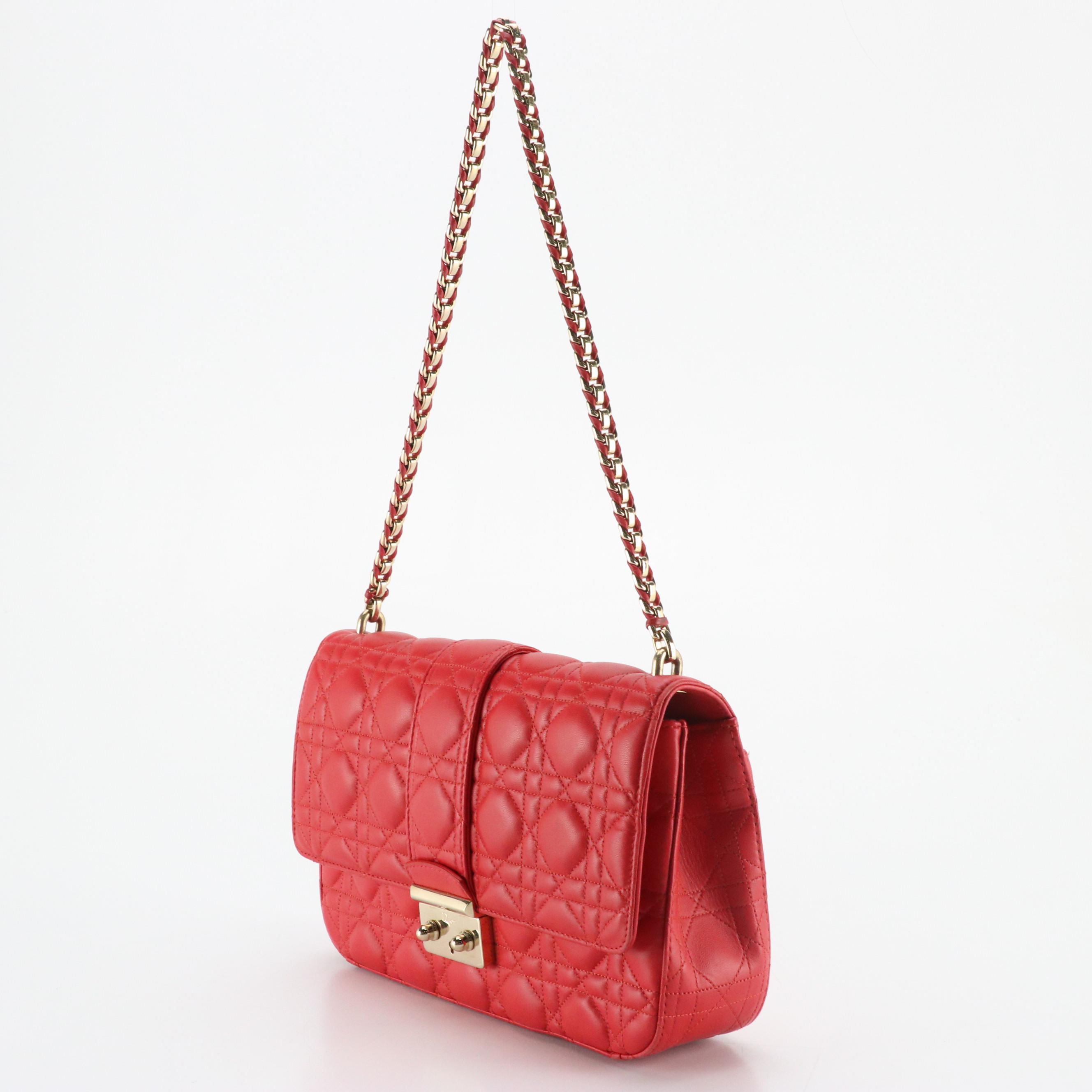 Christian Dior Miss Dior Promenade Shoulder Bag in Red Cannage Quilted Lambskin