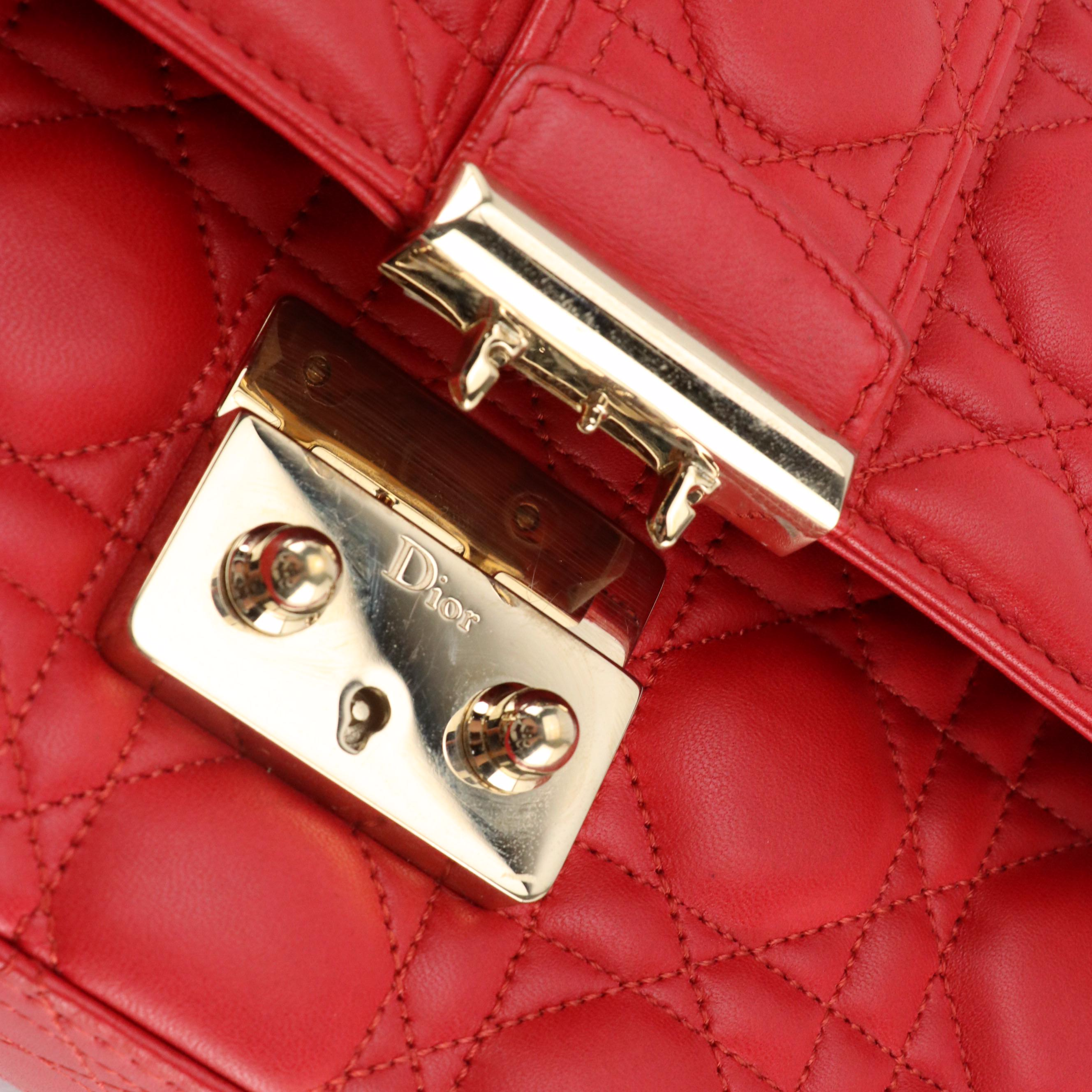 Christian Dior Miss Dior Promenade Shoulder Bag in Red Cannage Quilted Lambskin
