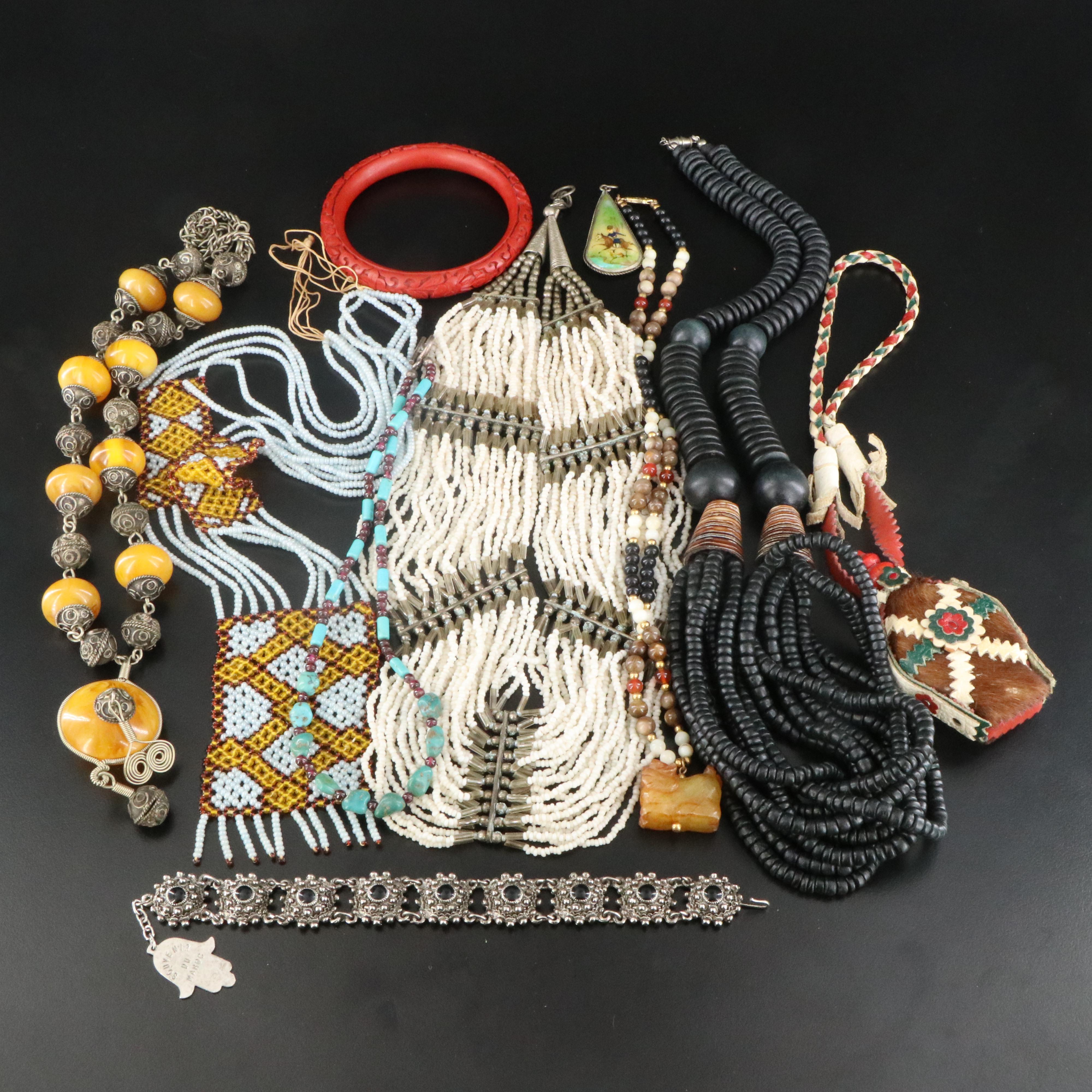 Collection of Necklaces and Bracelets Including Turquoise, Copal and Serpentine