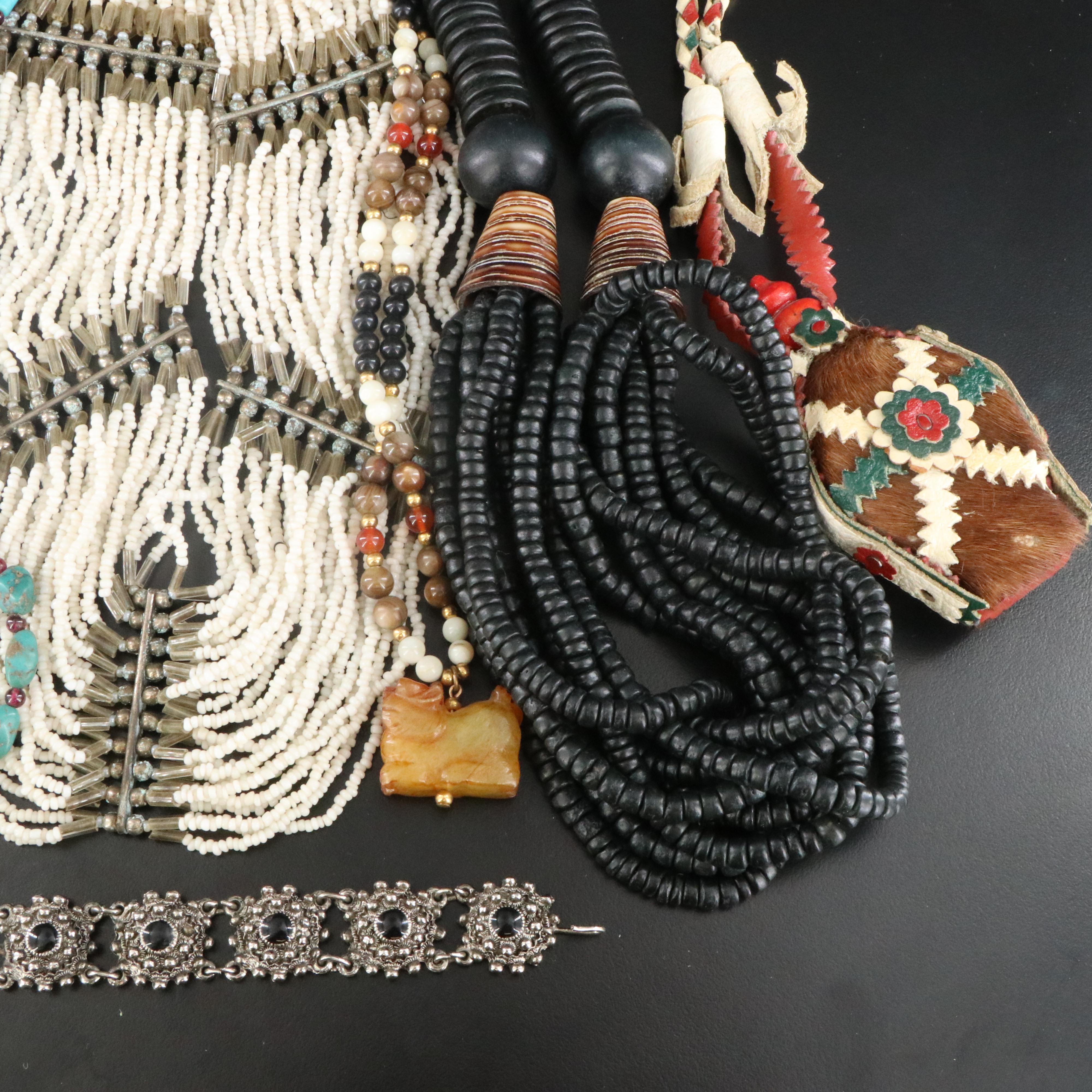 Collection of Necklaces and Bracelets Including Turquoise, Copal and Serpentine