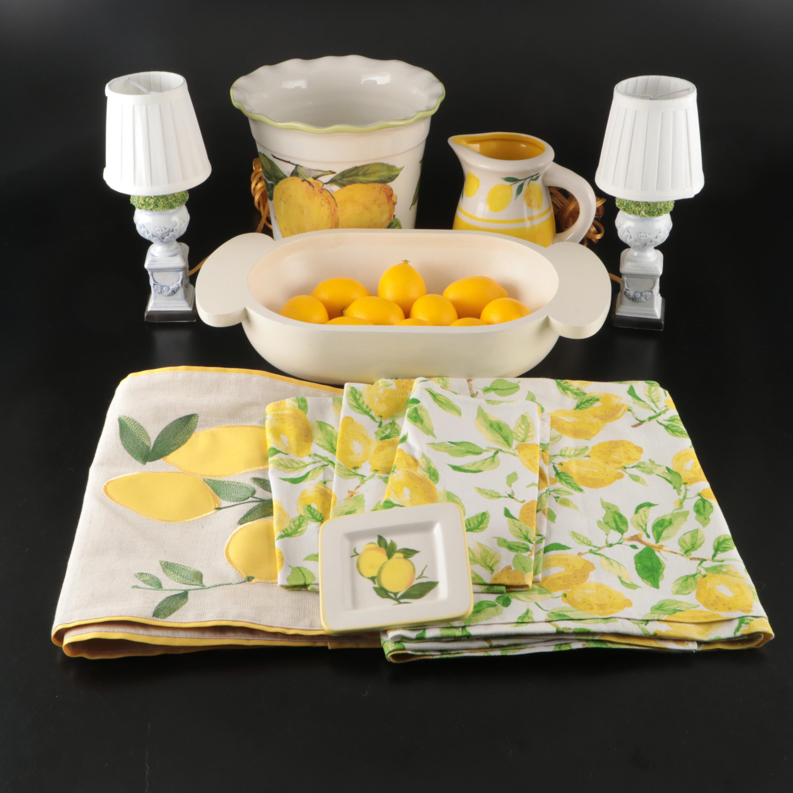 Lemon Ceramic Planter, Topiary Accent Lamps, and Other Lemon Serveware
