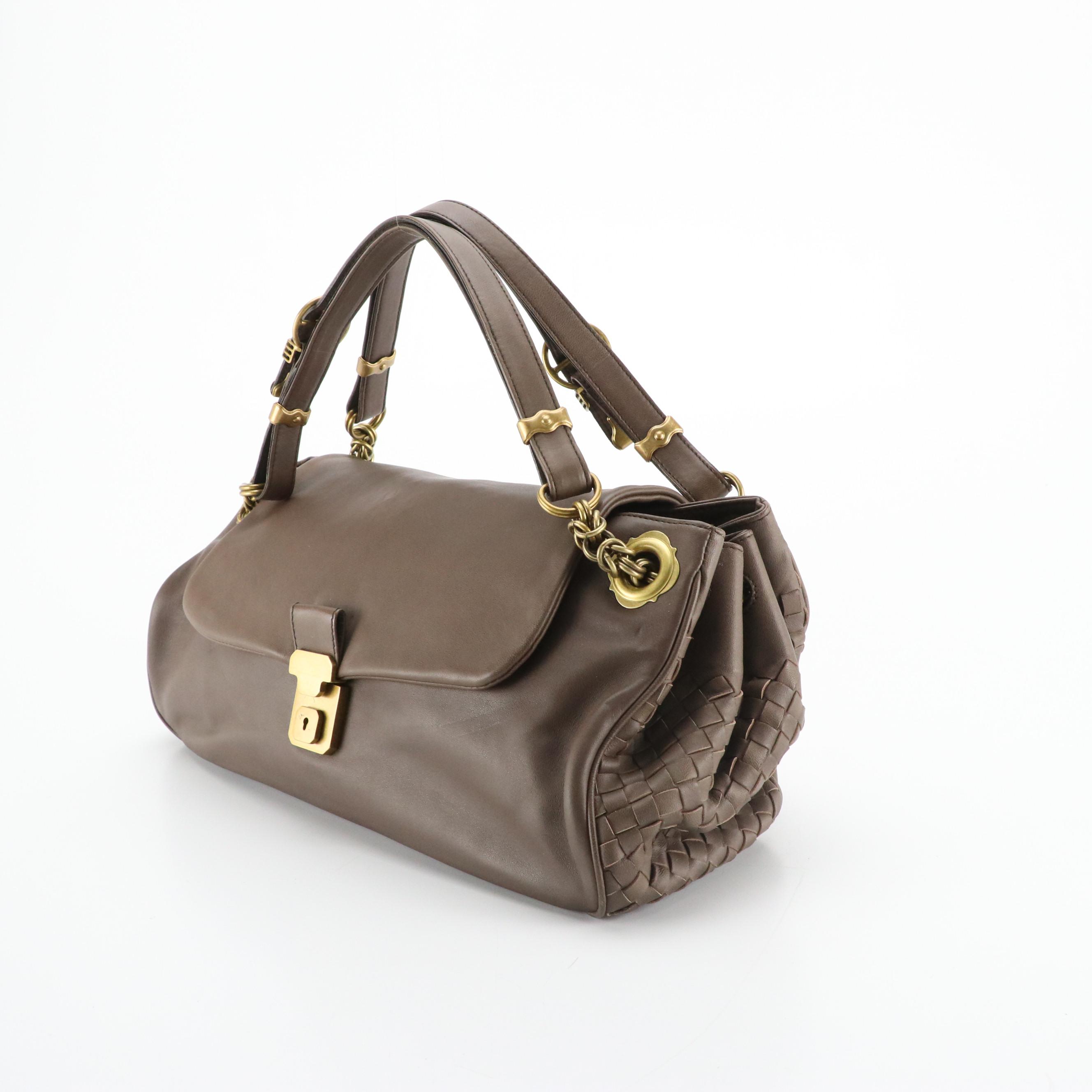 Bottega Veneta Old Petra Napoli Shoulder Bag in Calfskin and Intrecciato Leather