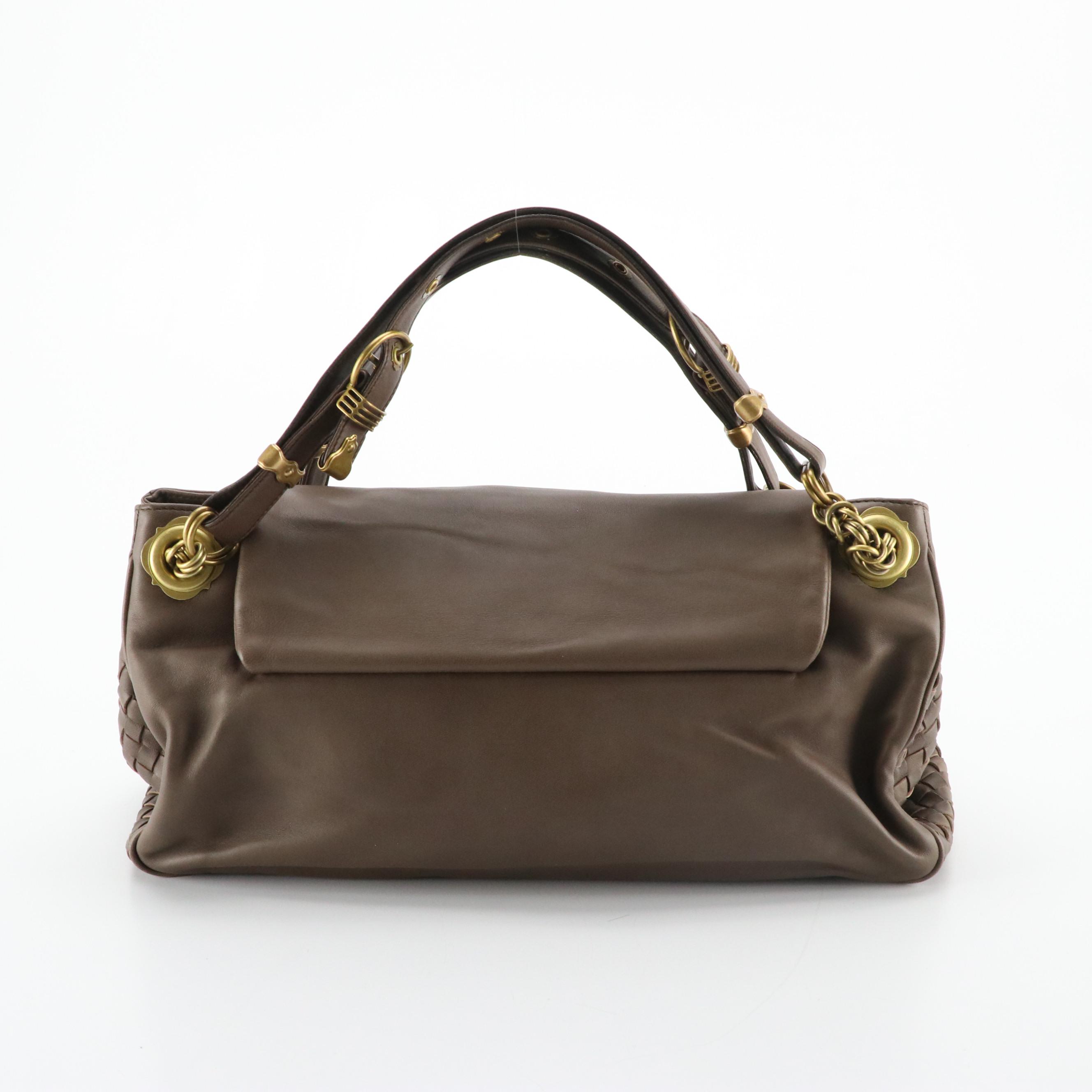 Bottega Veneta Old Petra Napoli Shoulder Bag in Calfskin and Intrecciato Leather