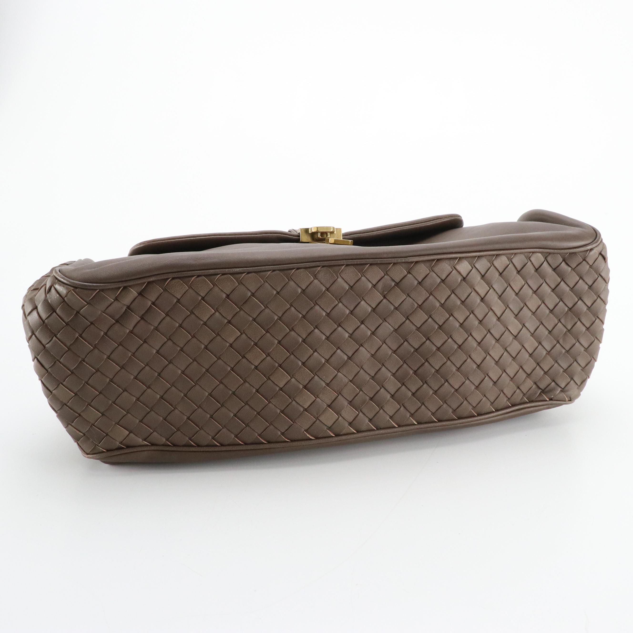 Bottega Veneta Old Petra Napoli Shoulder Bag in Calfskin and Intrecciato Leather