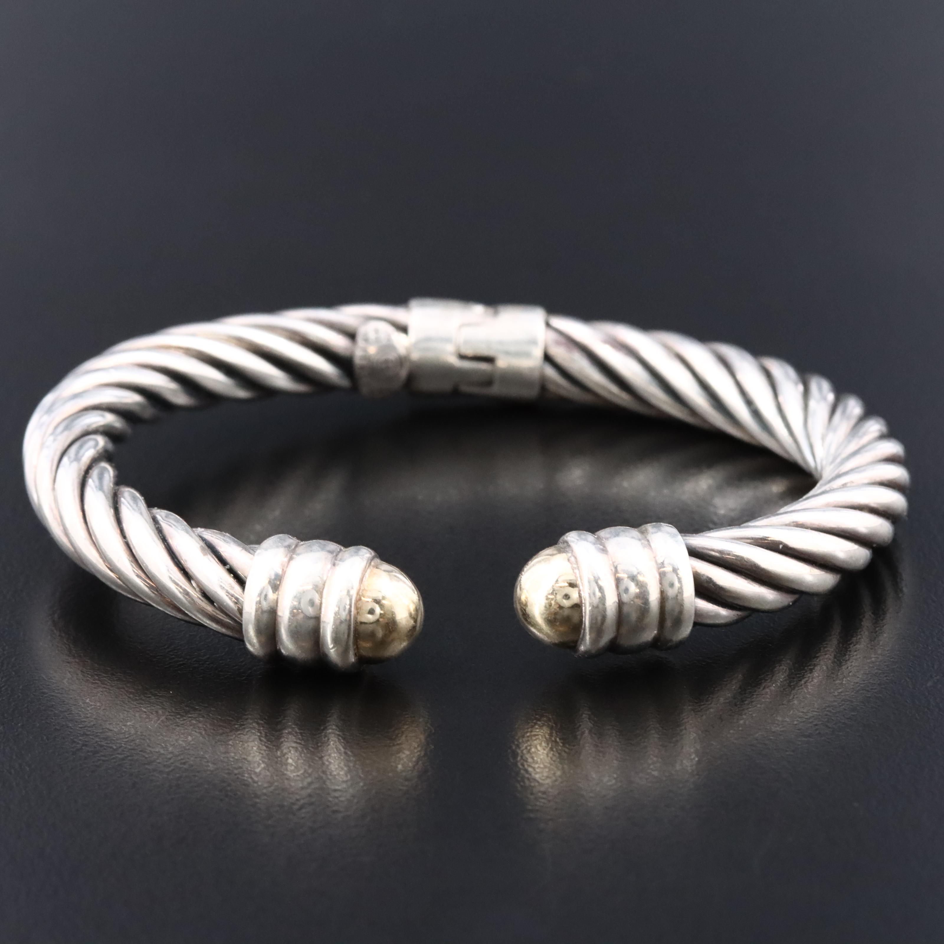 Sterling Cable Cuff with 14K Accents