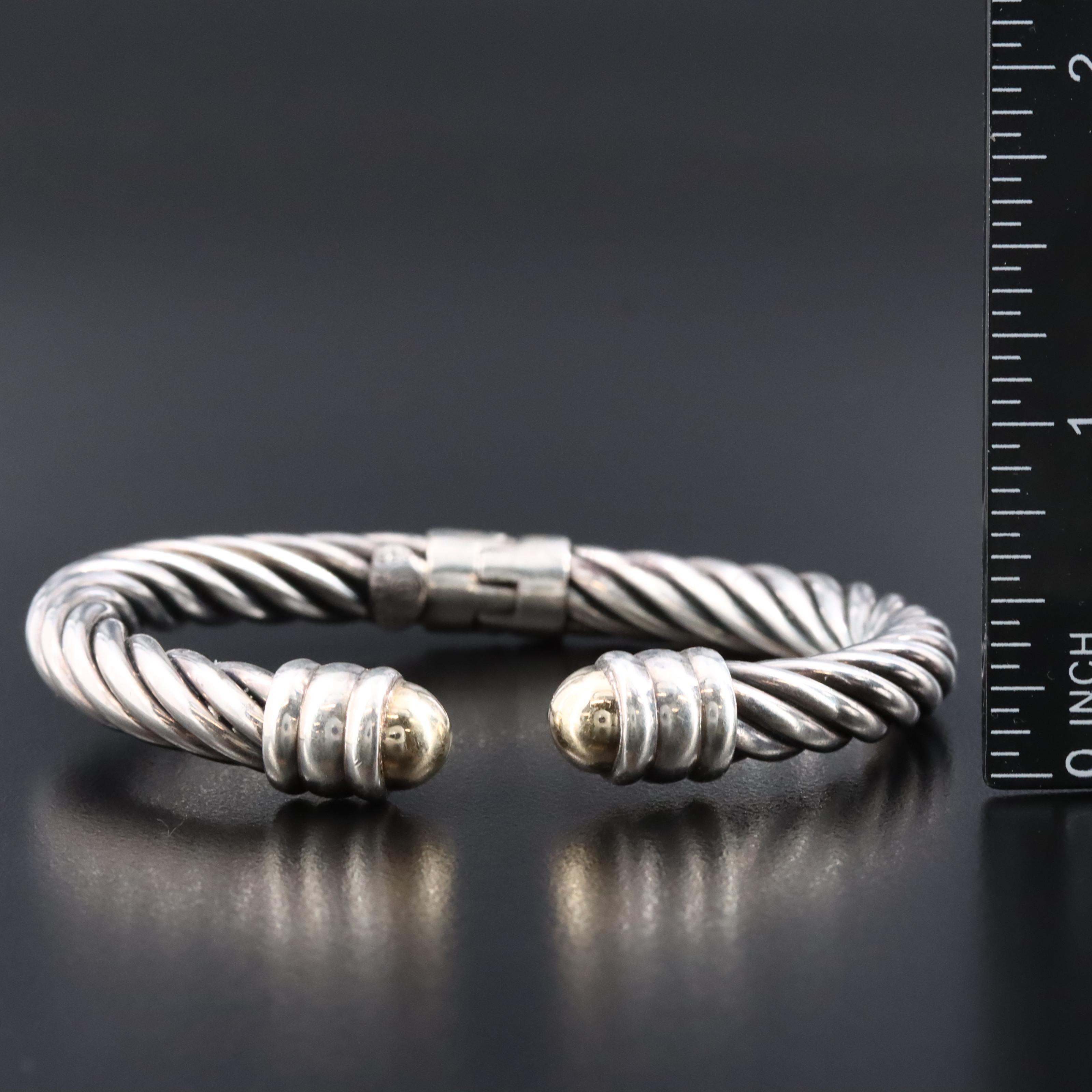 Sterling Cable Cuff with 14K Accents
